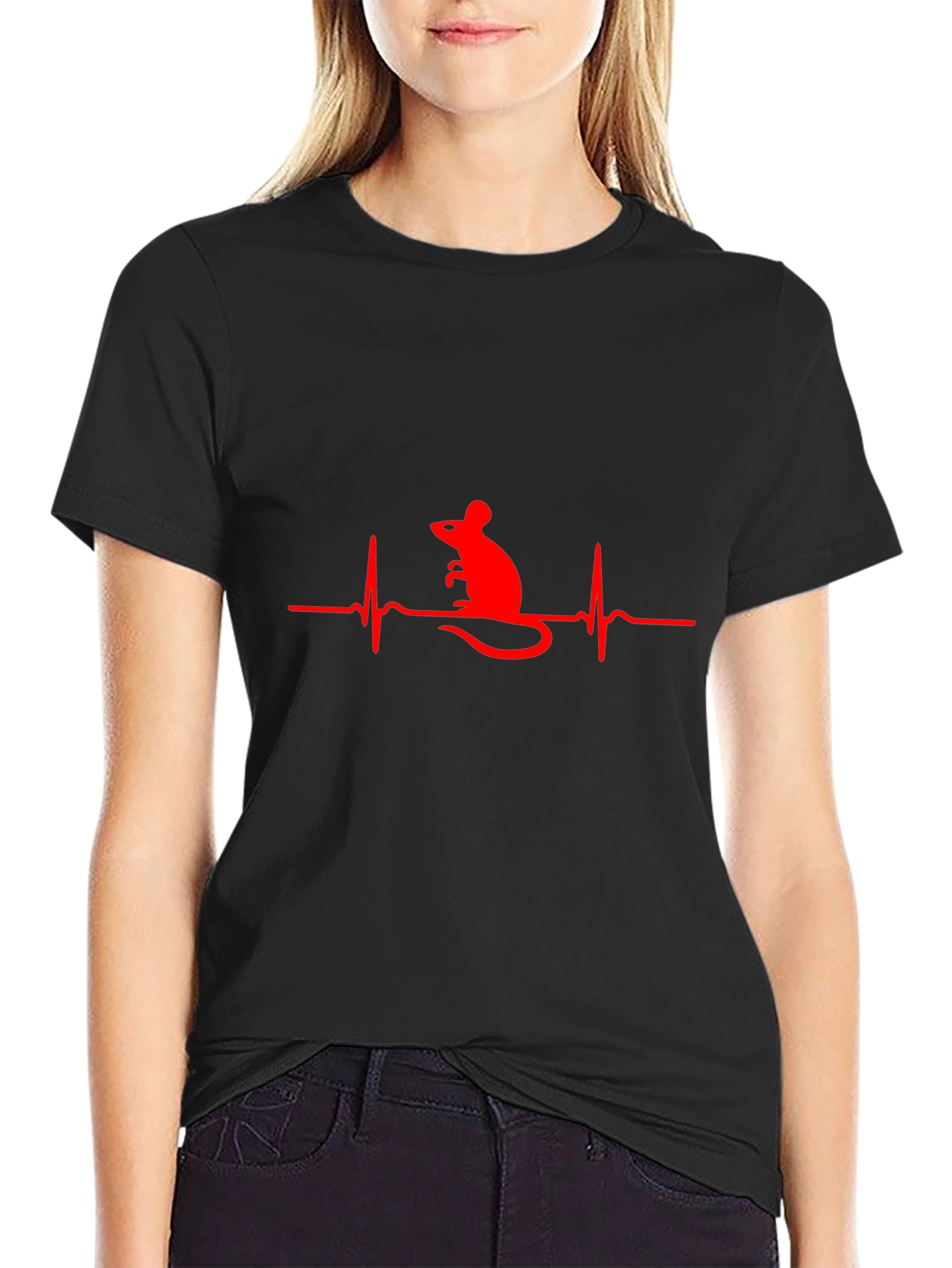 Mouse Heartbeat Graphic T-Shirt - Black