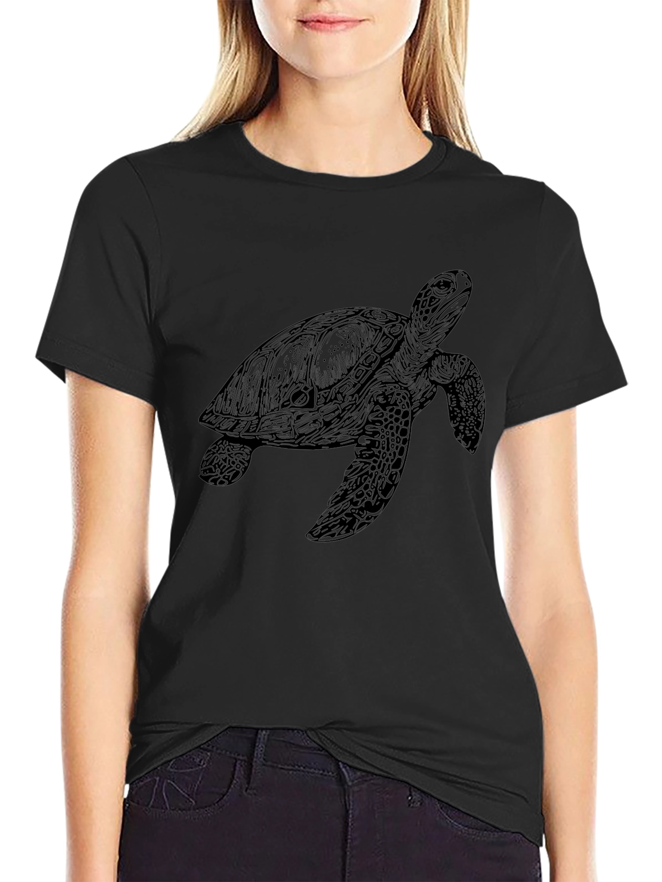 Black Turtle Graphic Tee - Unique Sea Turtle Design