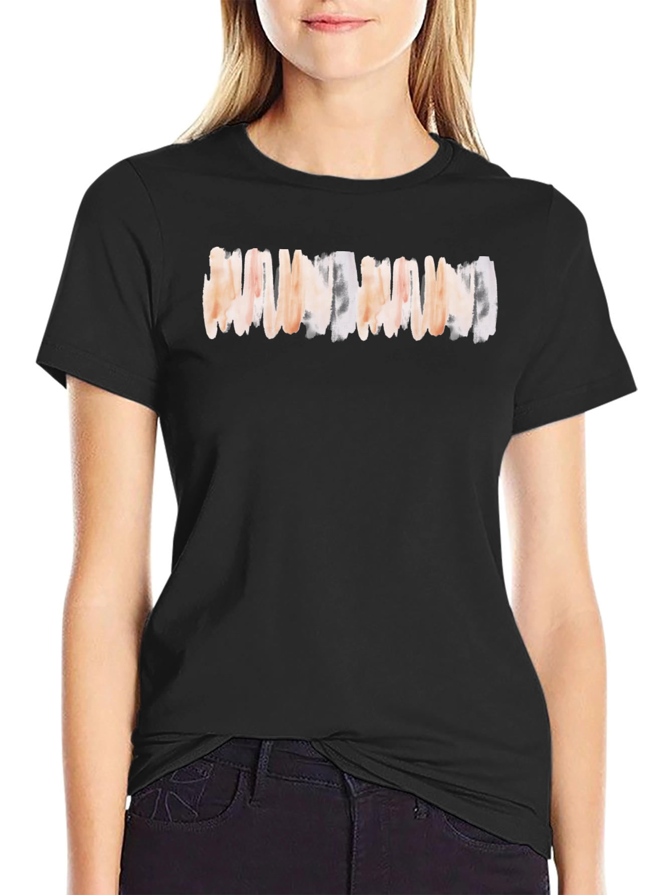 Abstract Stripe Graphic Tee - Soft Black Cotton T-Shirt