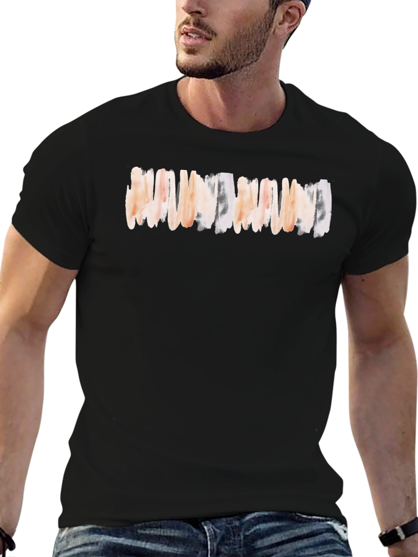 Abstract Stripe Graphic Tee - Soft Black Cotton T-Shirt