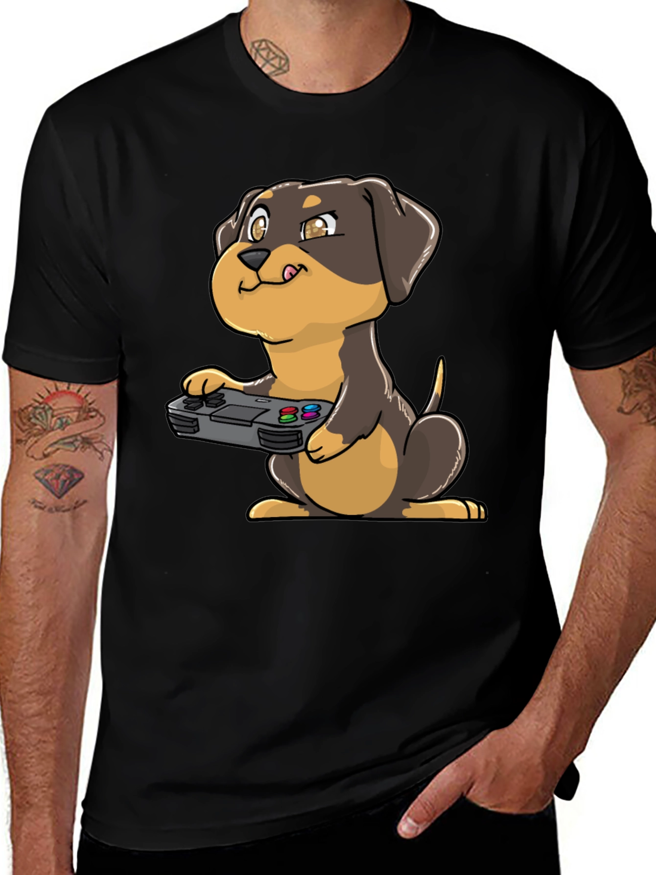 Gamer Dog Graphic Tee - Black Cotton T-Shirt