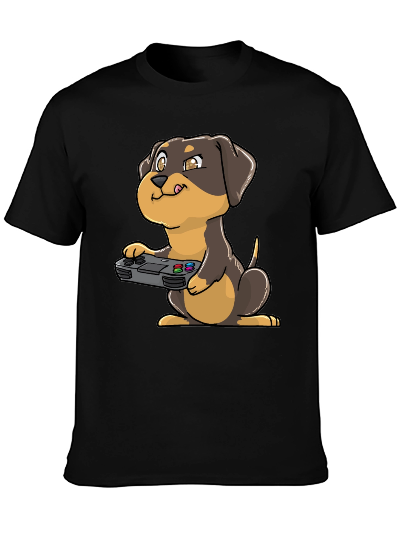 Gamer Dog Graphic Tee - Black Cotton T-Shirt