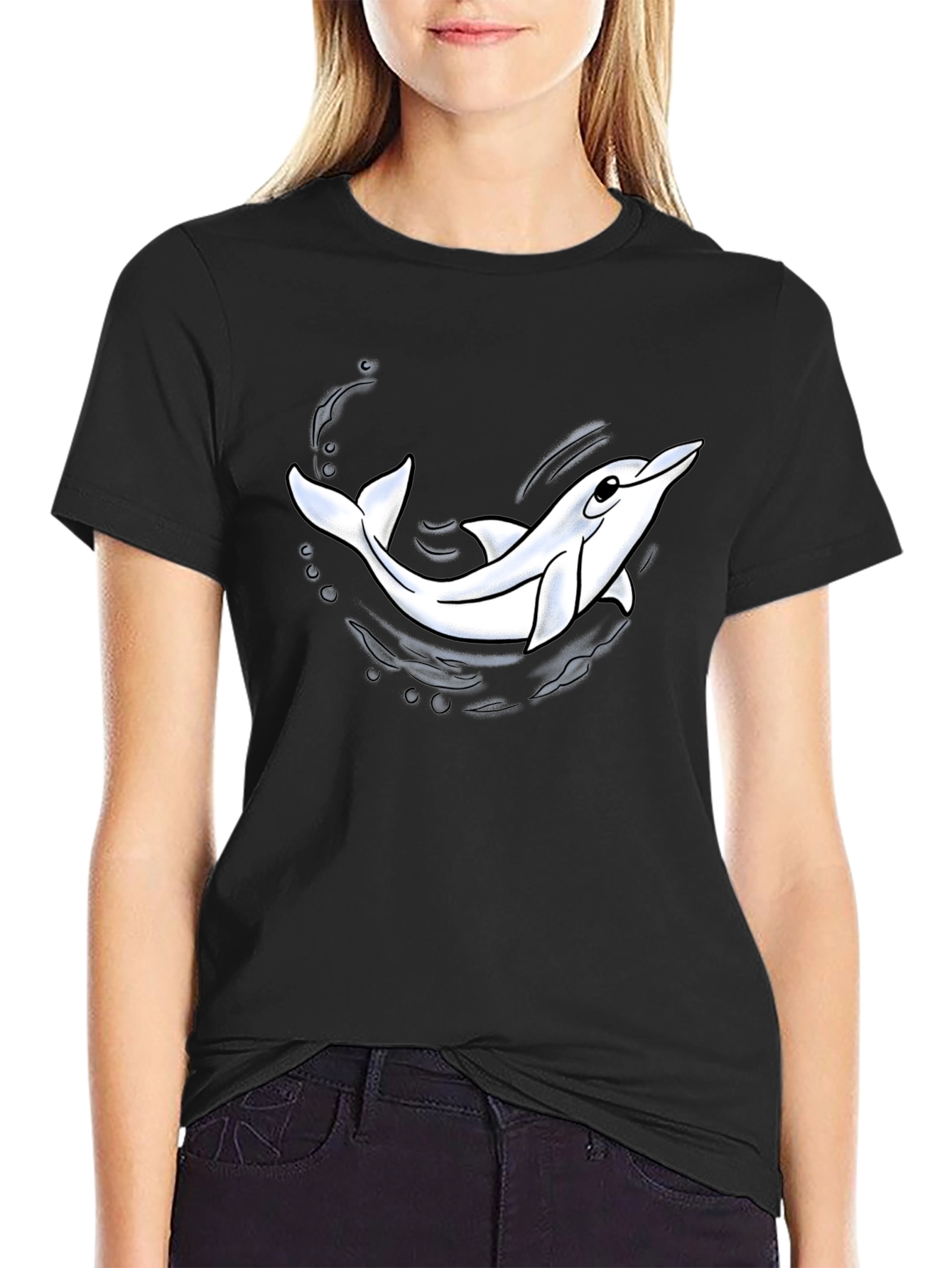 Cool Dolphin Graphic Black T-Shirt