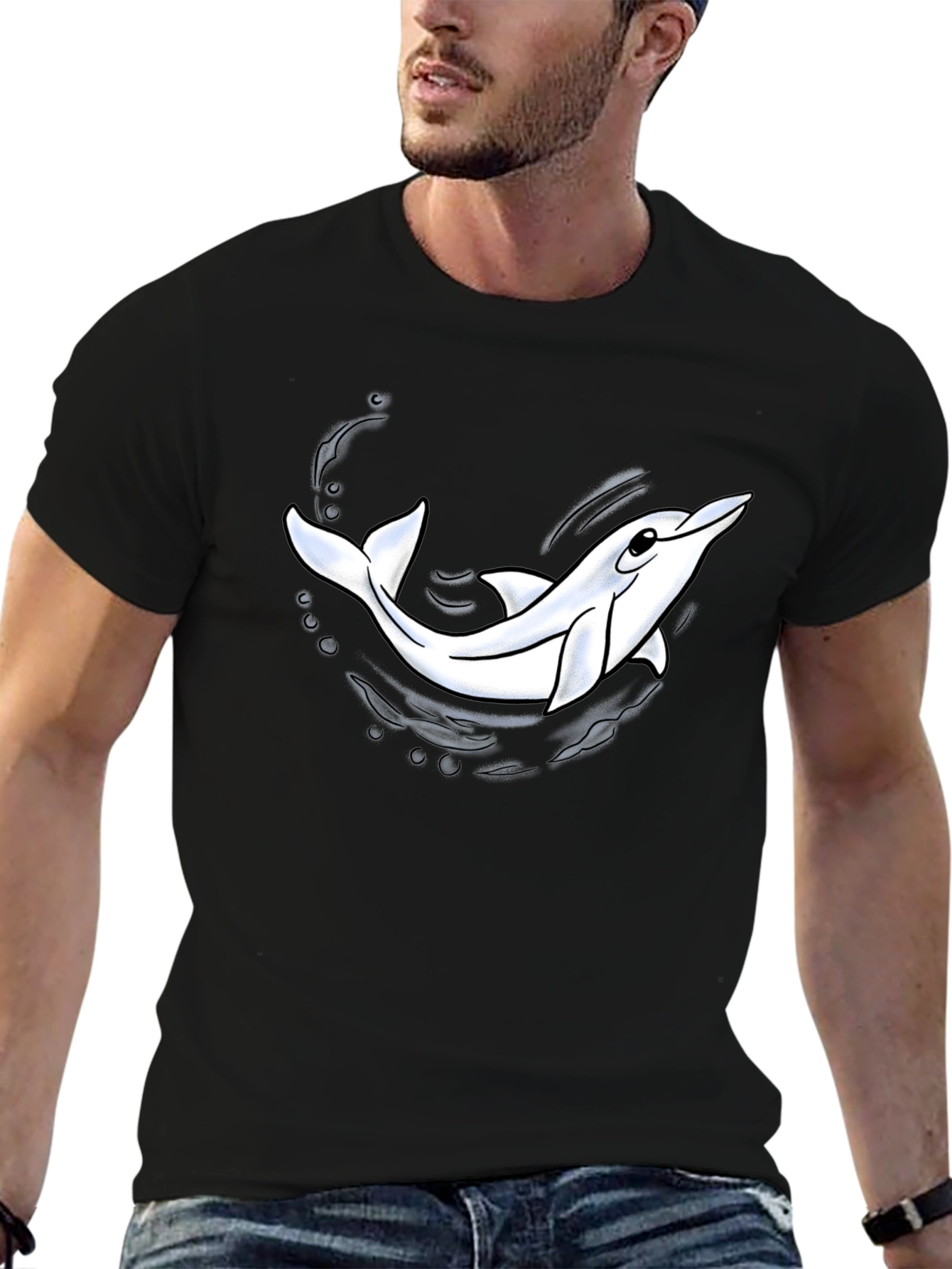 Cool Dolphin Graphic Black T-Shirt
