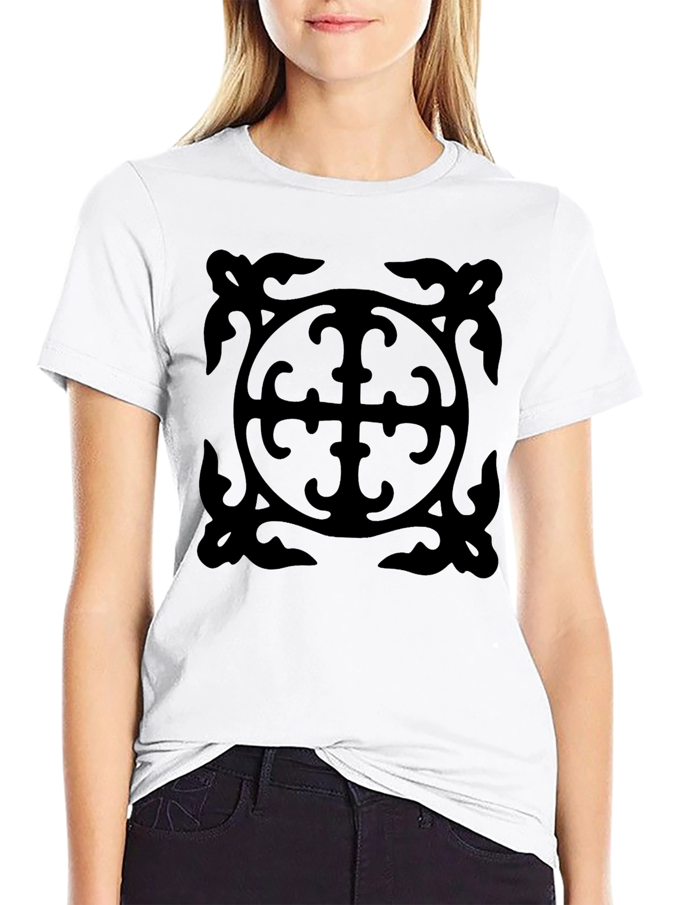 Black Graphic Tee - Ornate Cross Design