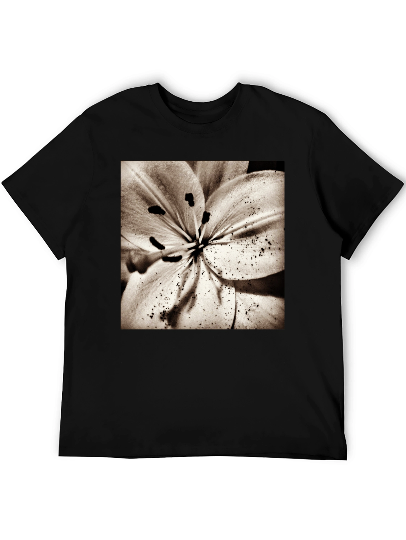 Floral Print Crew Neck T-Shirt - Black