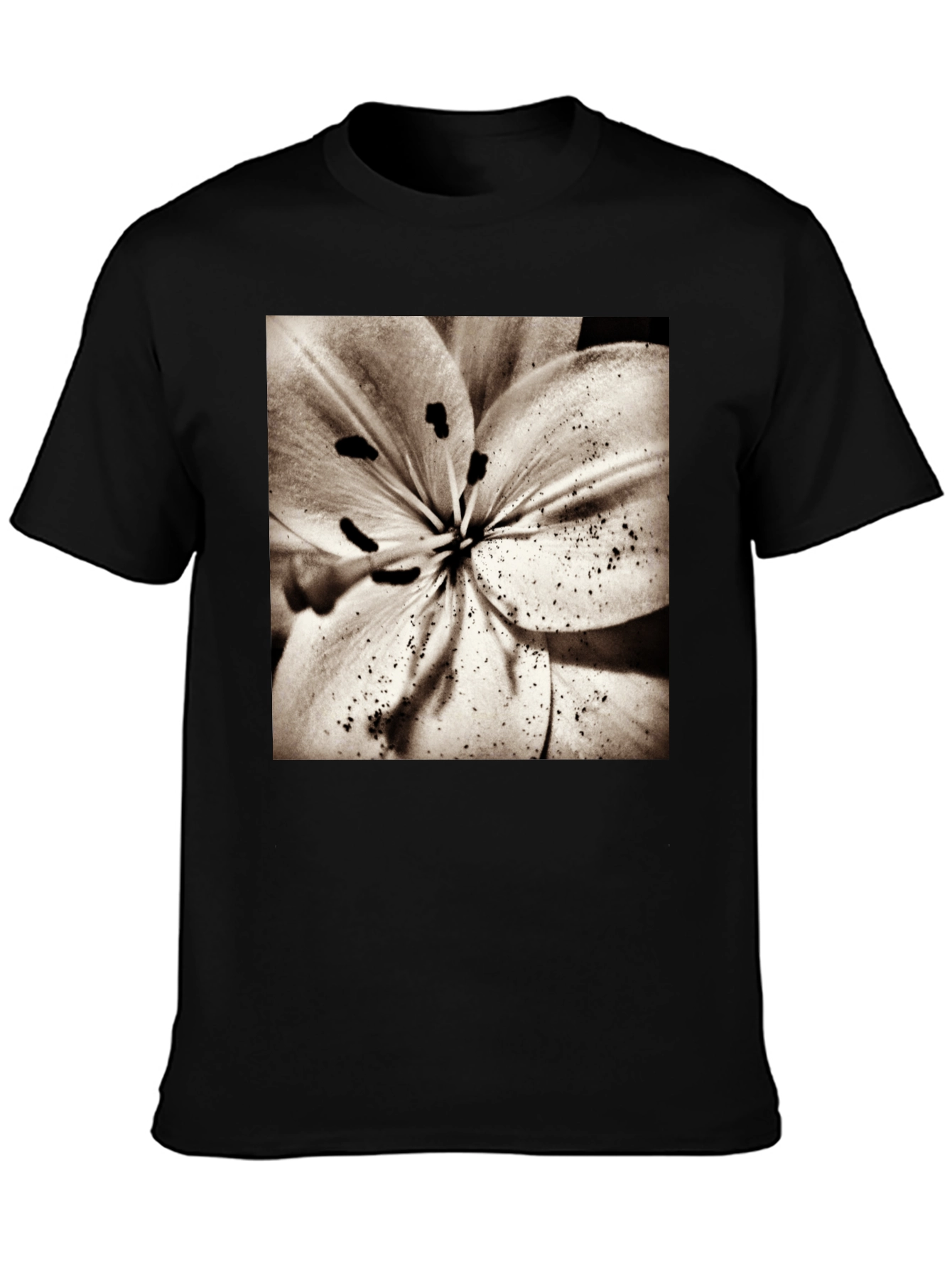 Floral Print Crew Neck T-Shirt - Black