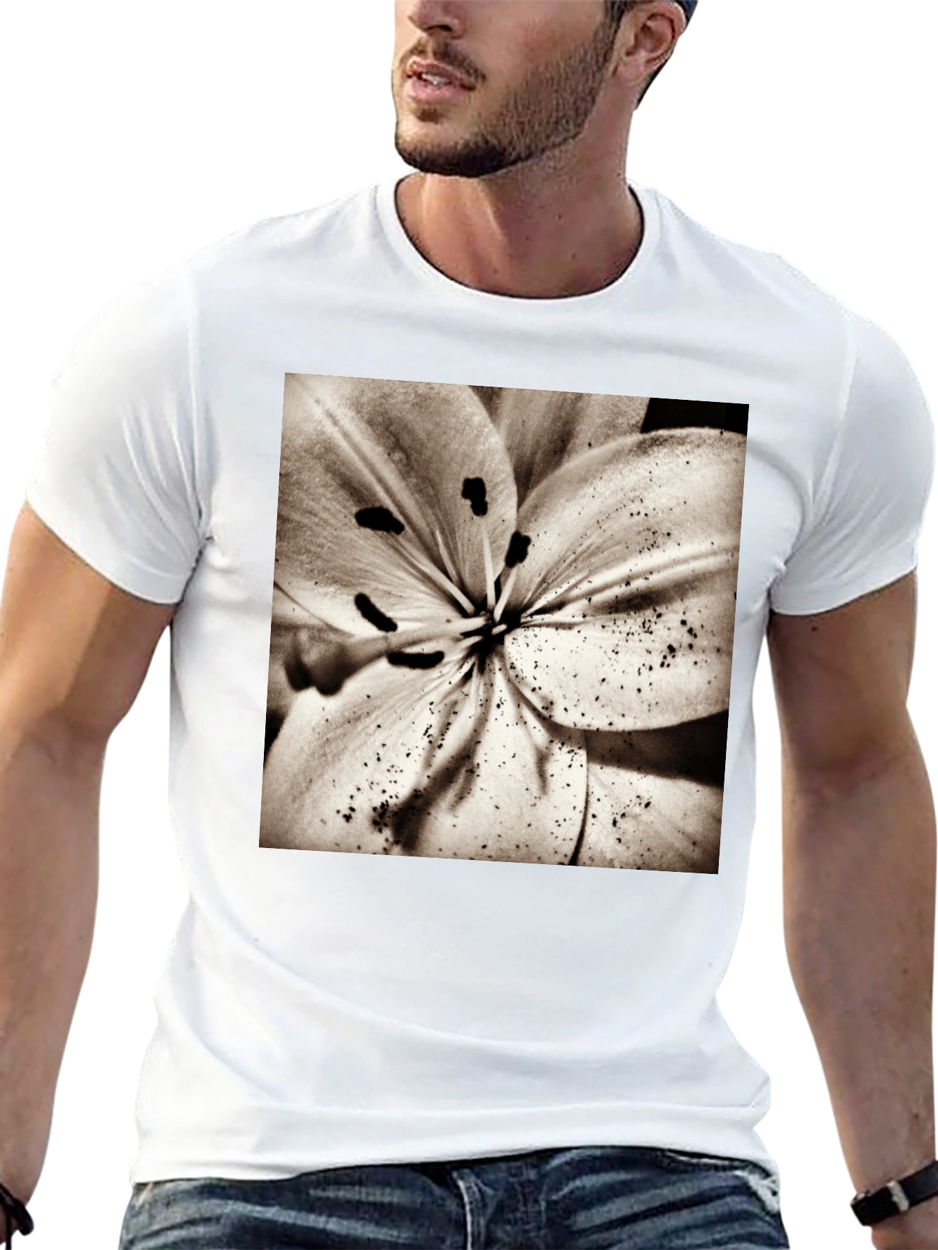 Floral Print Crew Neck T-Shirt - Black