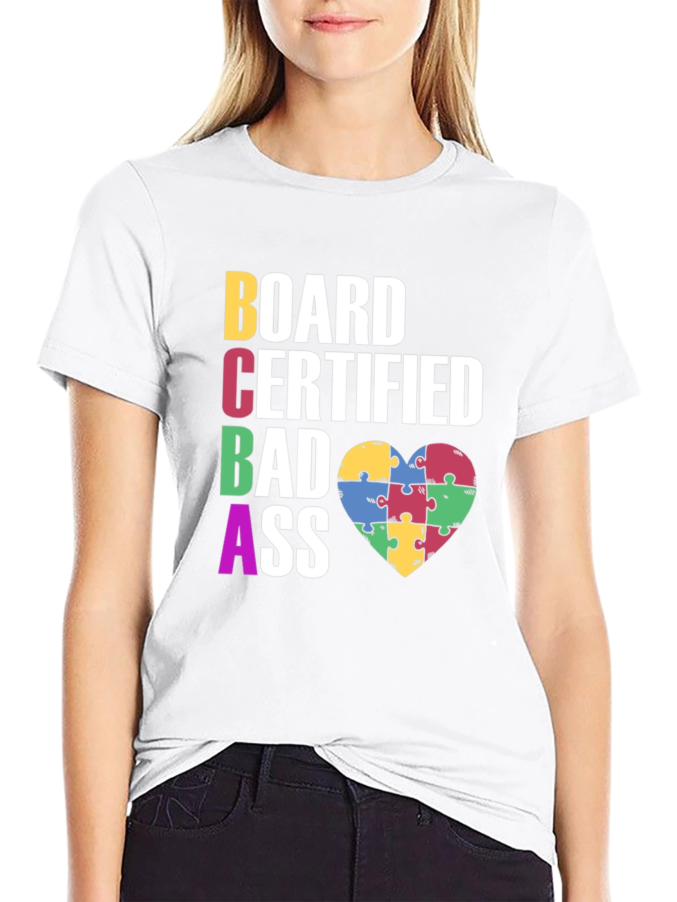 BCBA Bad Ass Autism Puzzle Heart T-Shirt