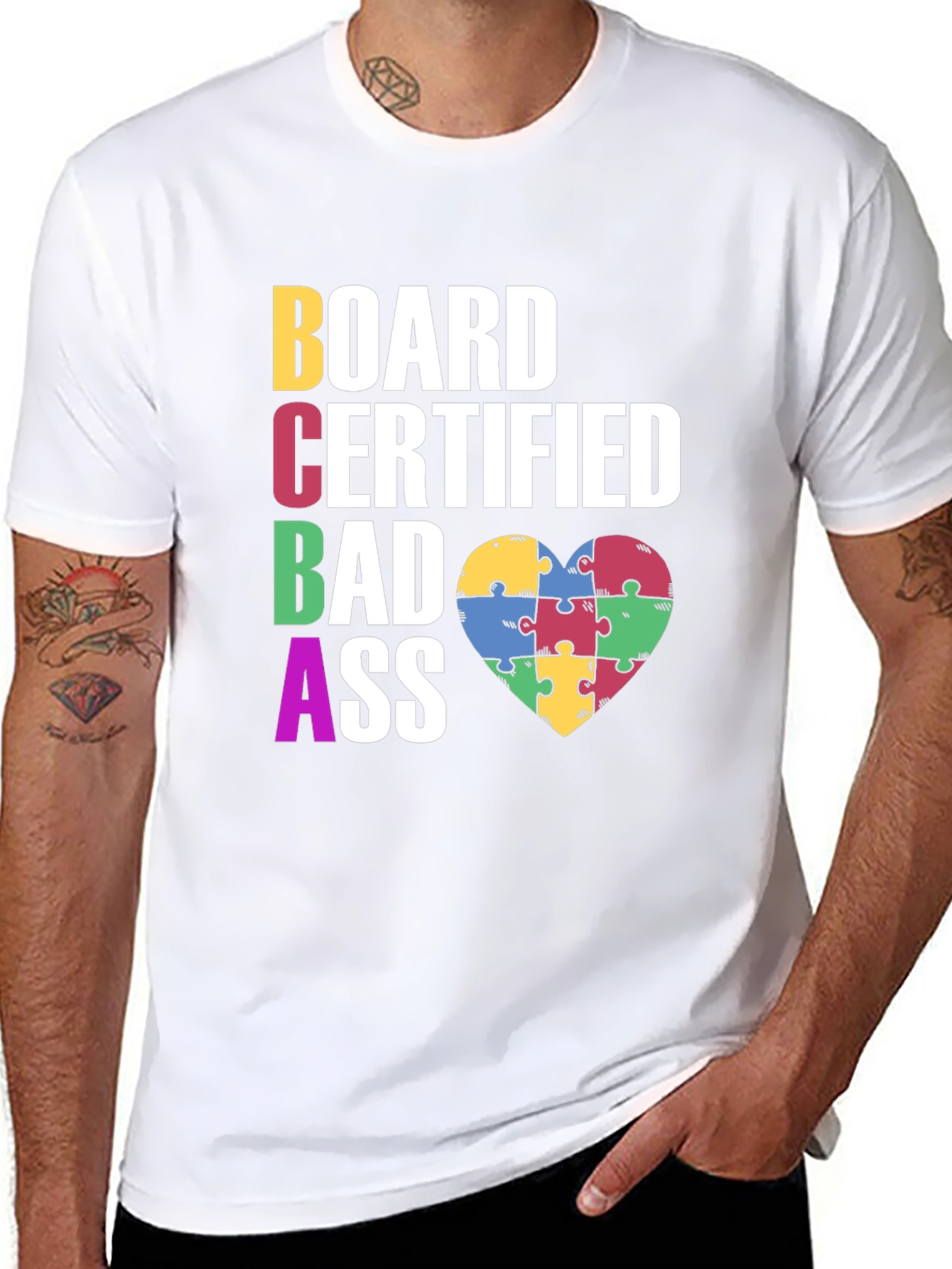 BCBA Bad Ass Autism Puzzle Heart T-Shirt