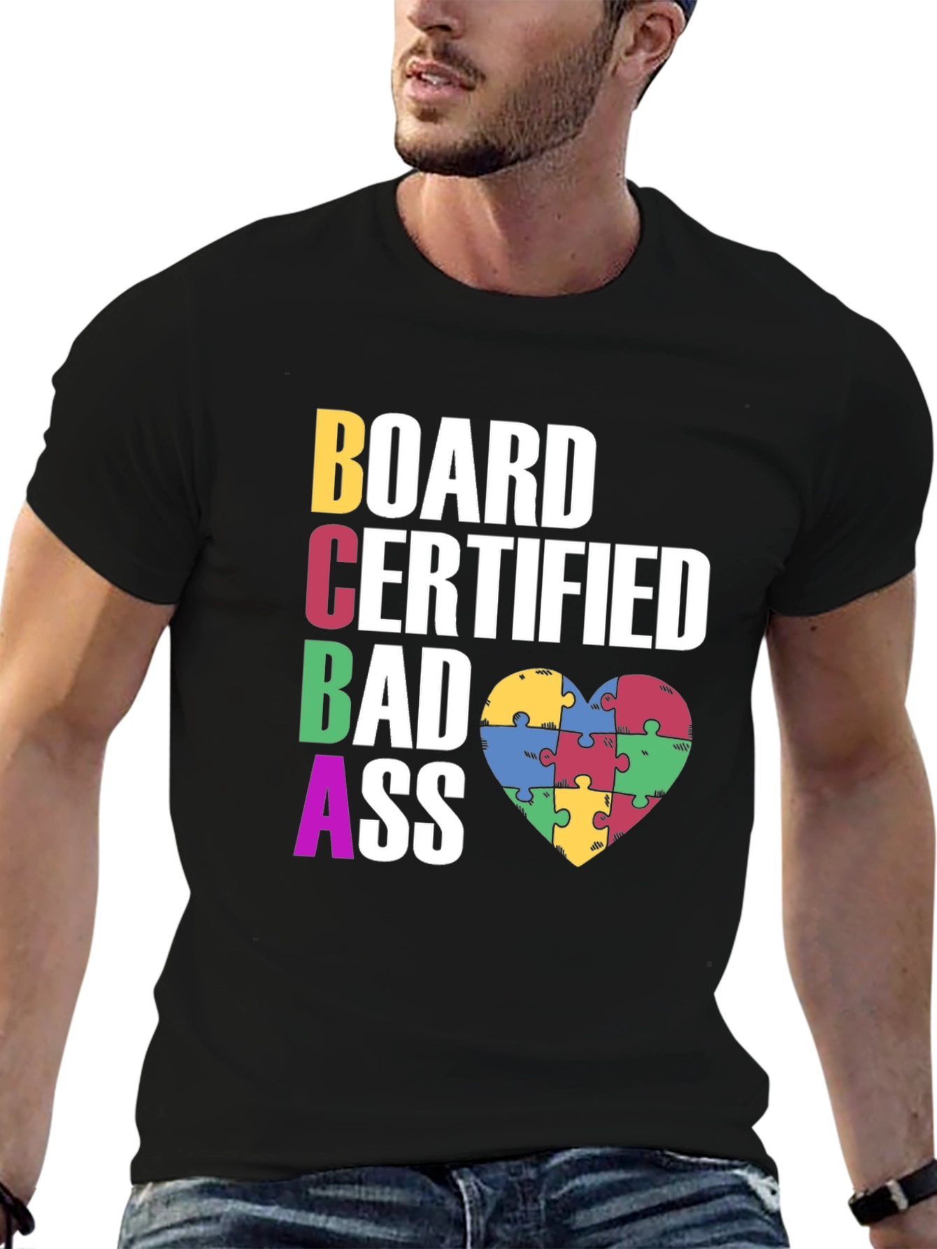 BCBA Bad Ass Autism Puzzle Heart T-Shirt