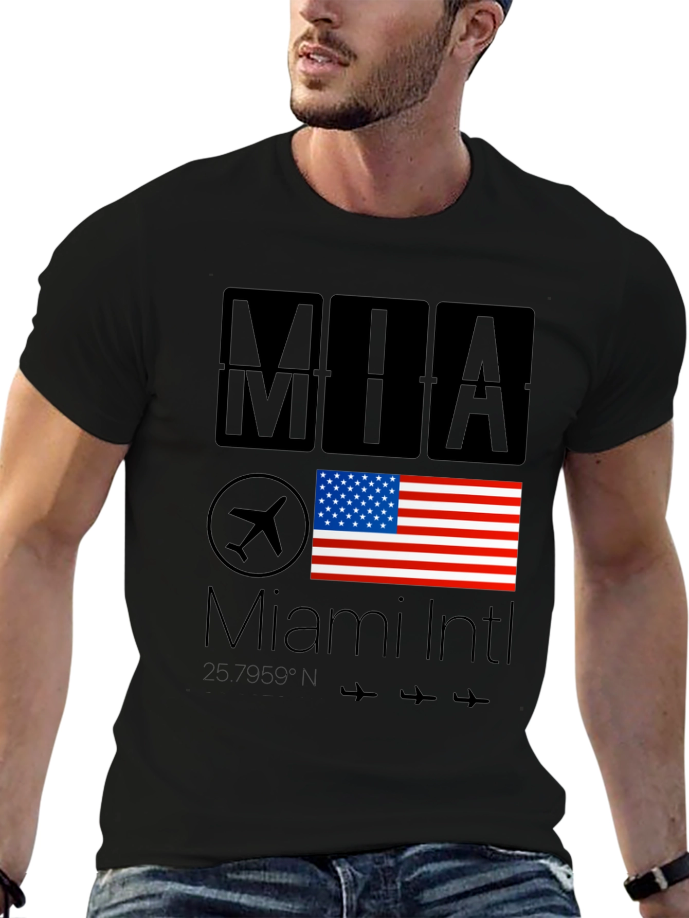 Miami Intl Airport T-Shirt - USA Flag Design