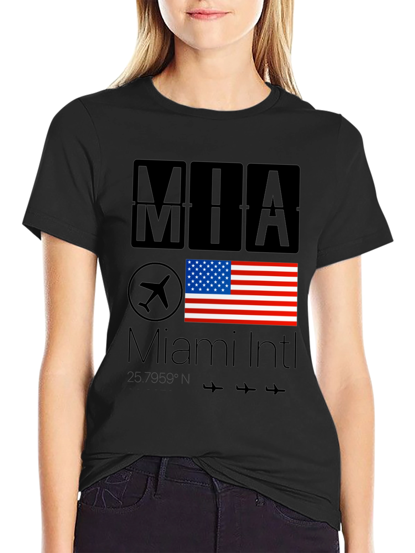 Miami Intl Airport T-Shirt - USA Flag Design