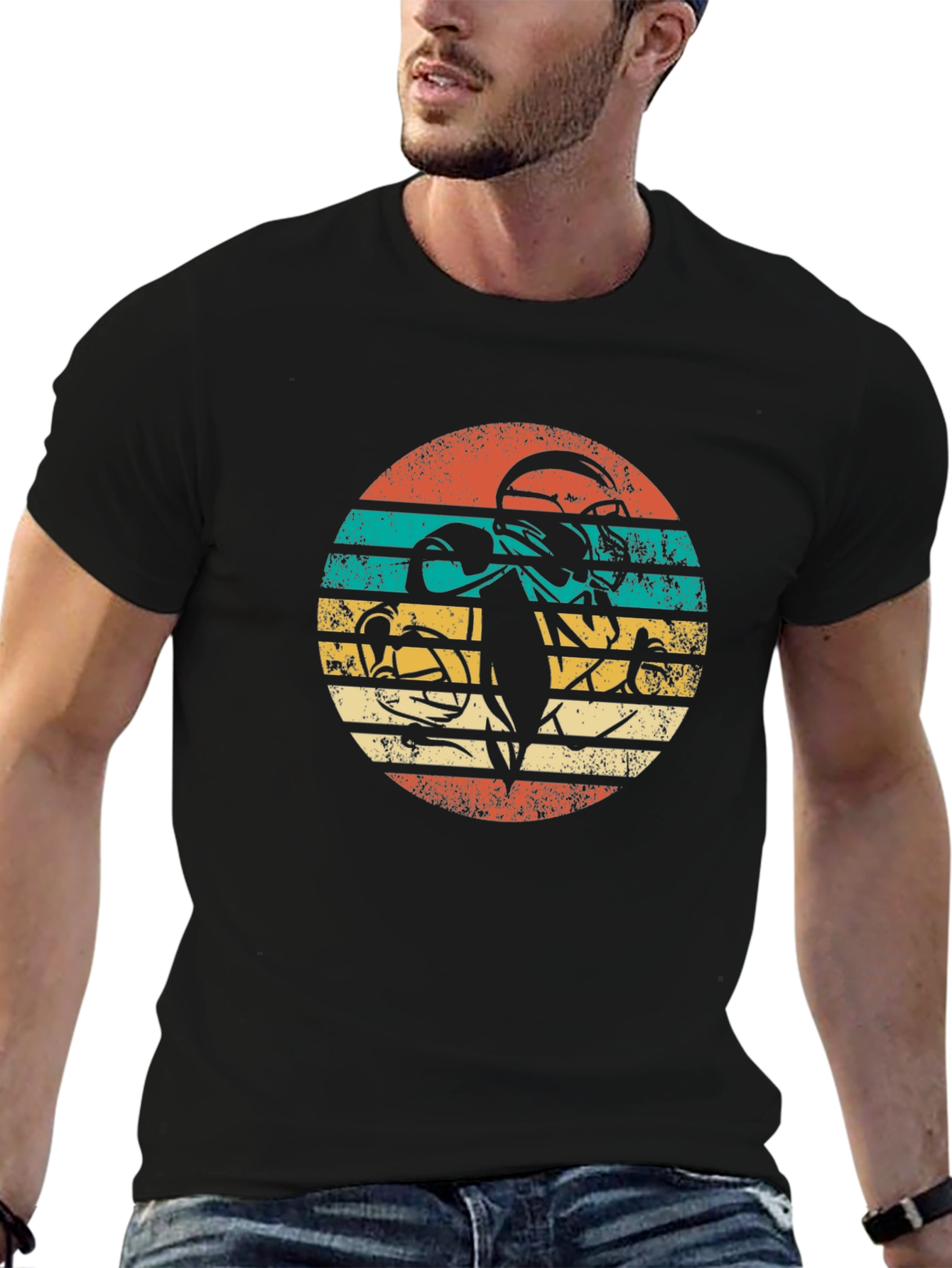 Retro Football Player Graphic Tee - Black
