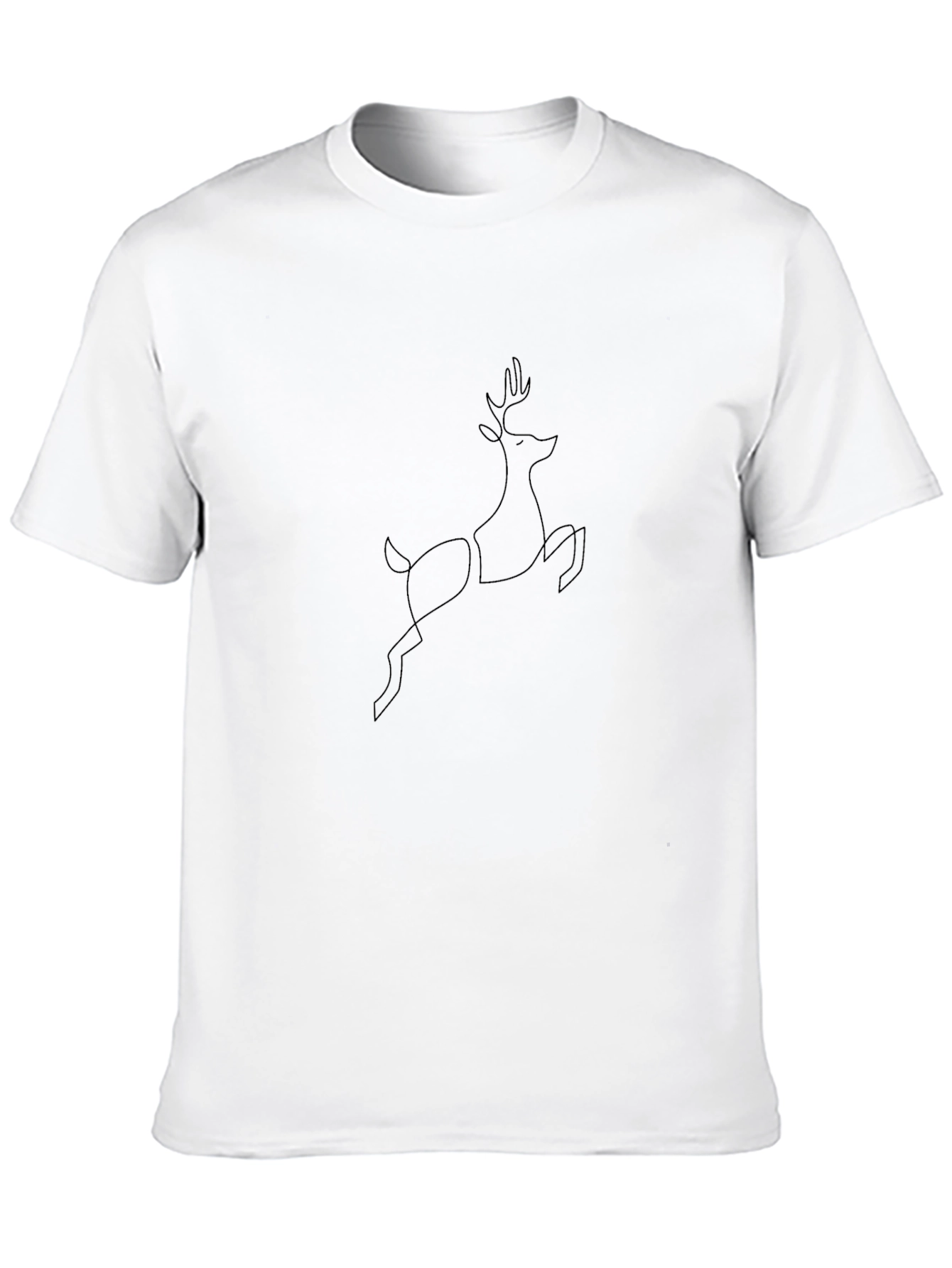 Minimalist Deer Line Art Black T-Shirt