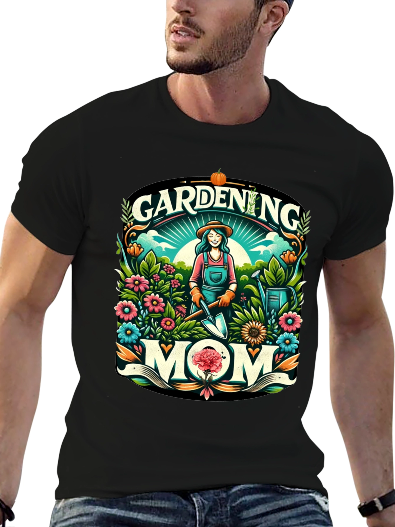 Gardening Mom Graphic Tee - Black Cotton Blend