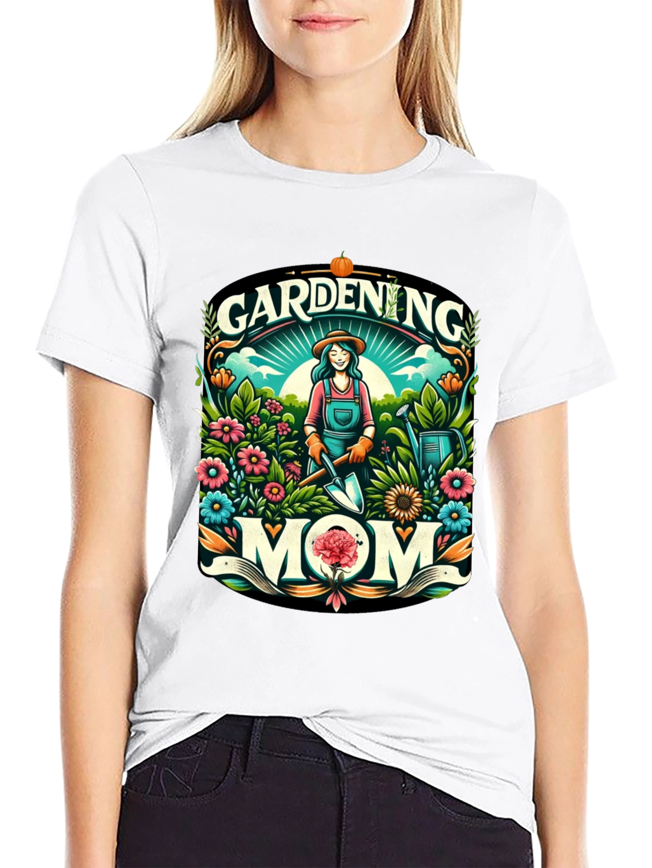 Gardening Mom Graphic Tee - Black Cotton Blend