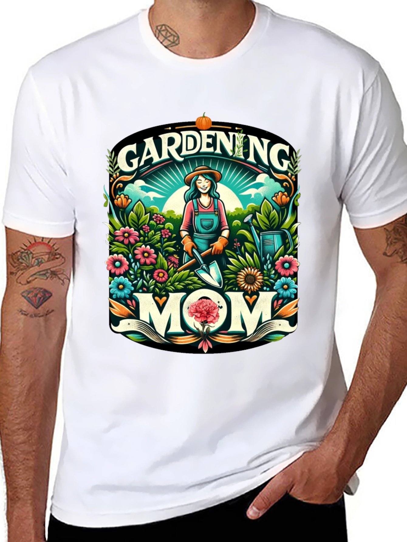 Gardening Mom Graphic Tee - Black Cotton Blend