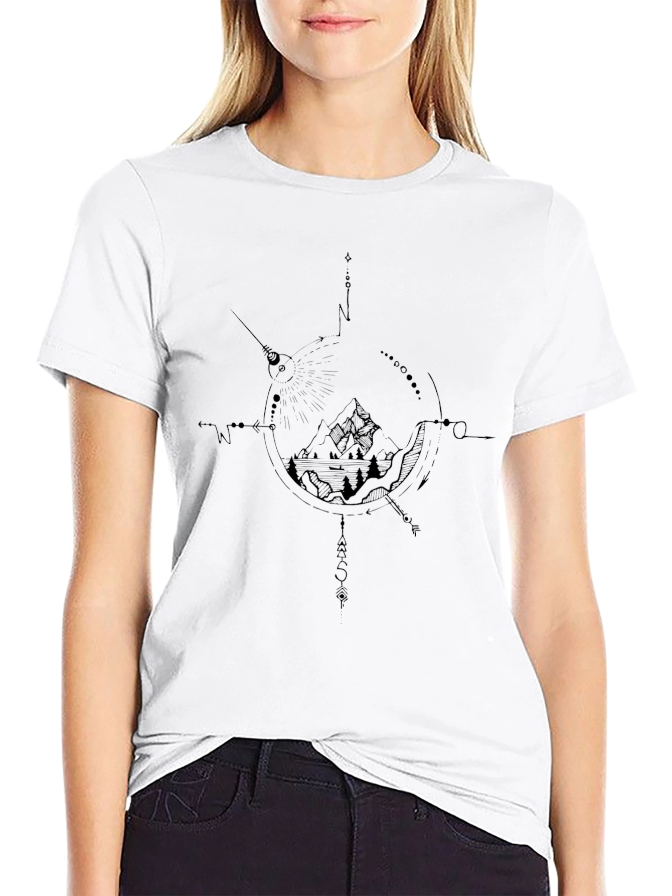 Mountain Compass Graphic Tee - Black Casual T-Shirt