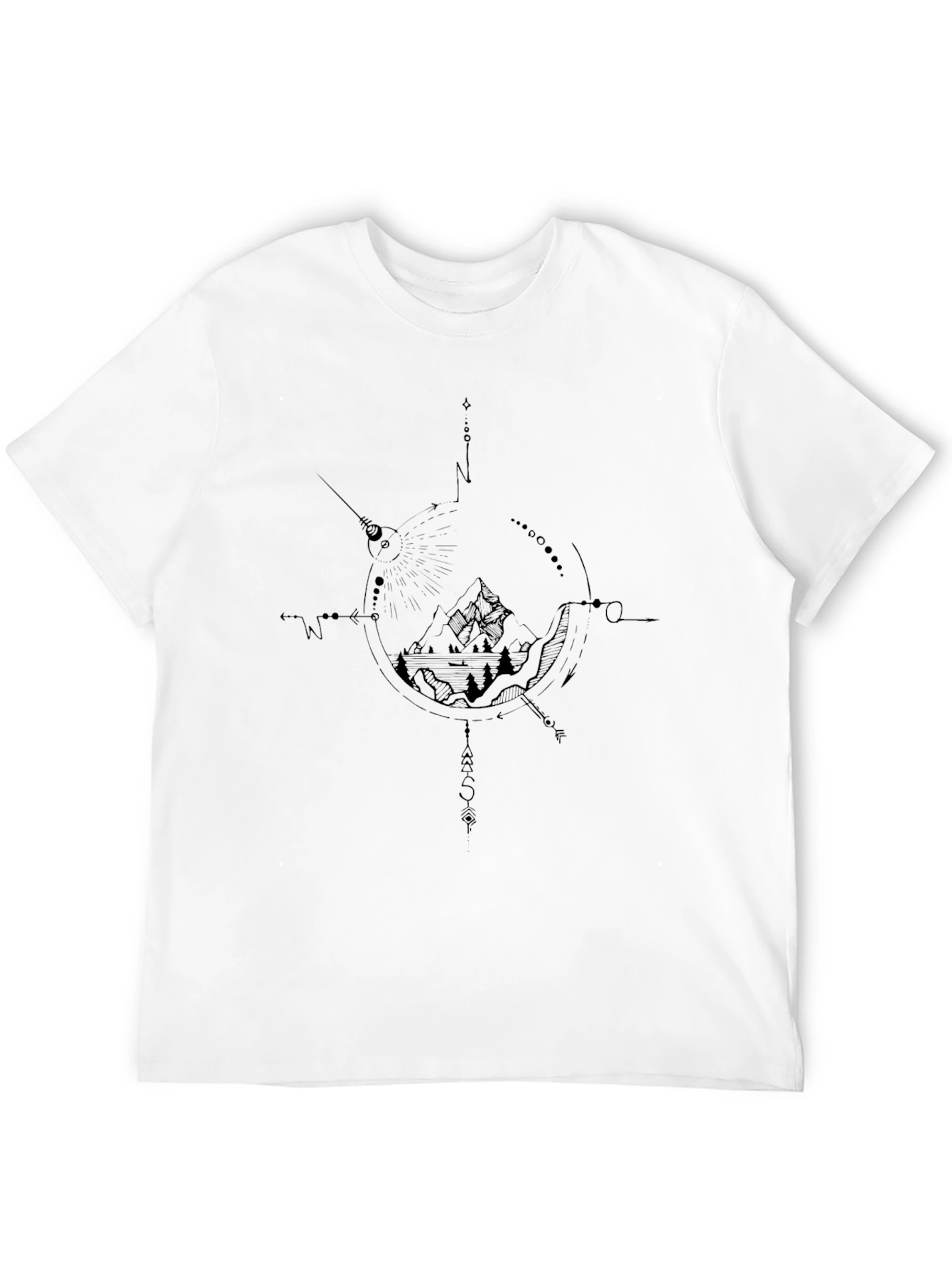 Mountain Compass Graphic Tee - Black Casual T-Shirt