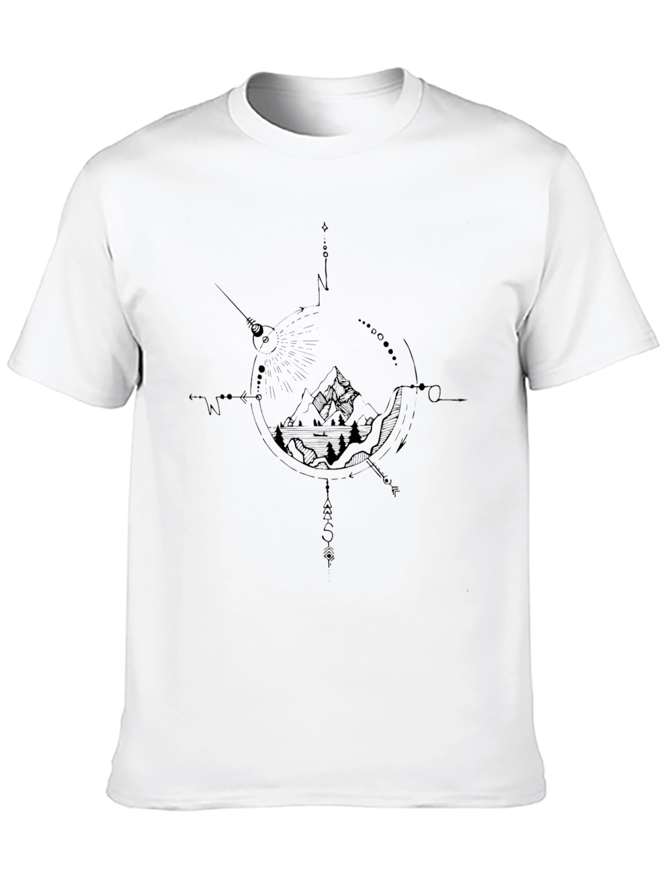Mountain Compass Graphic Tee - Black Casual T-Shirt