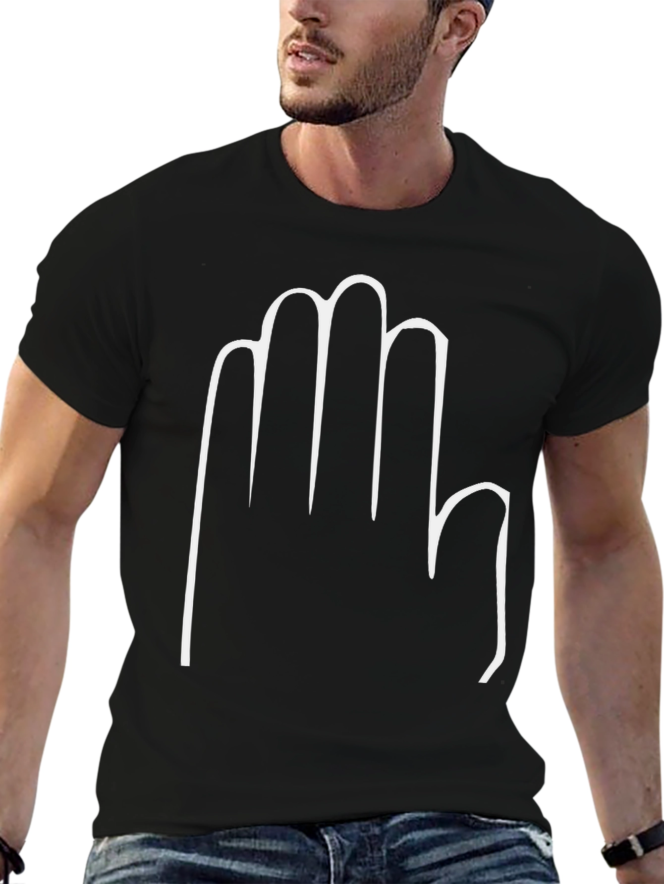 Black T-Shirt with White Hand Graphic