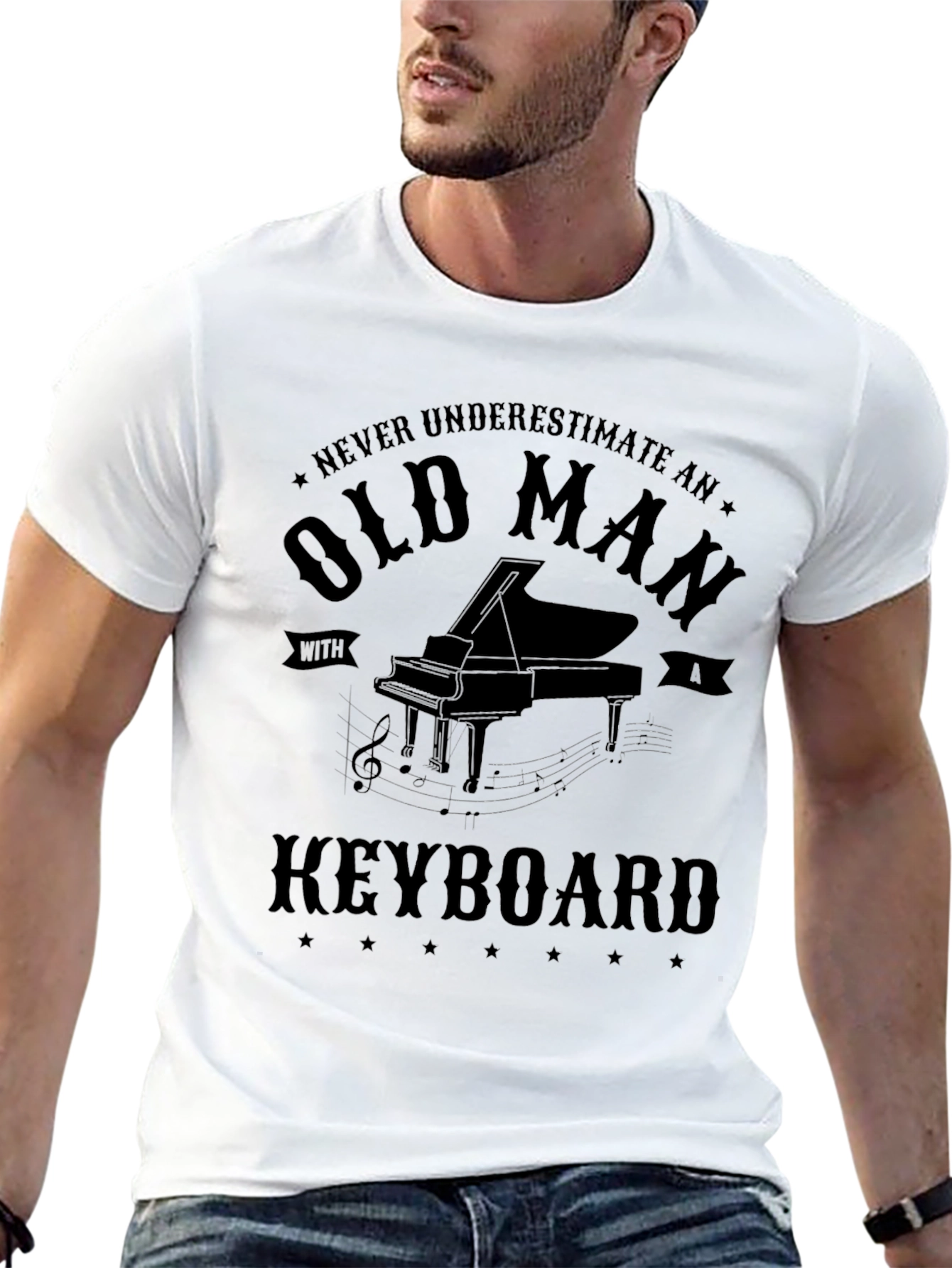 Old Man Keyboard Player T-Shirt - Black