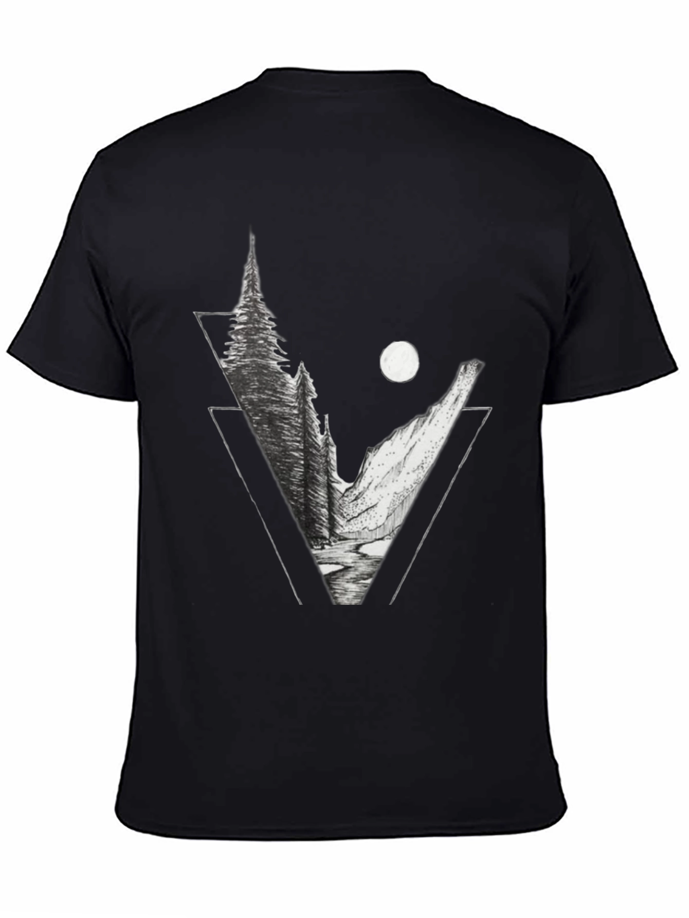 Geometric Mountain Scene Graphic Tee - Black