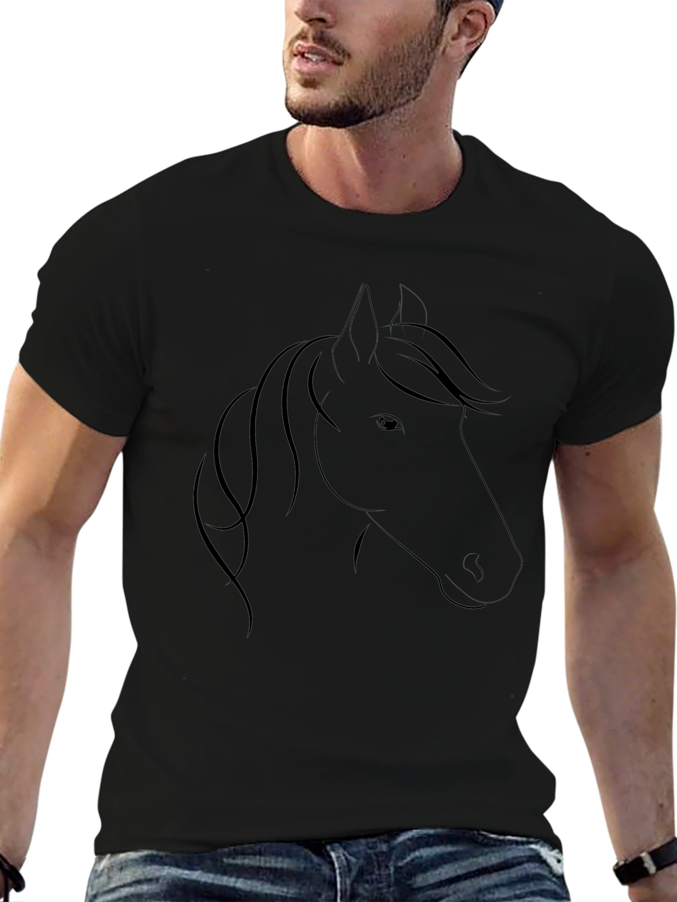 Black T-Shirt with Horse Head Design