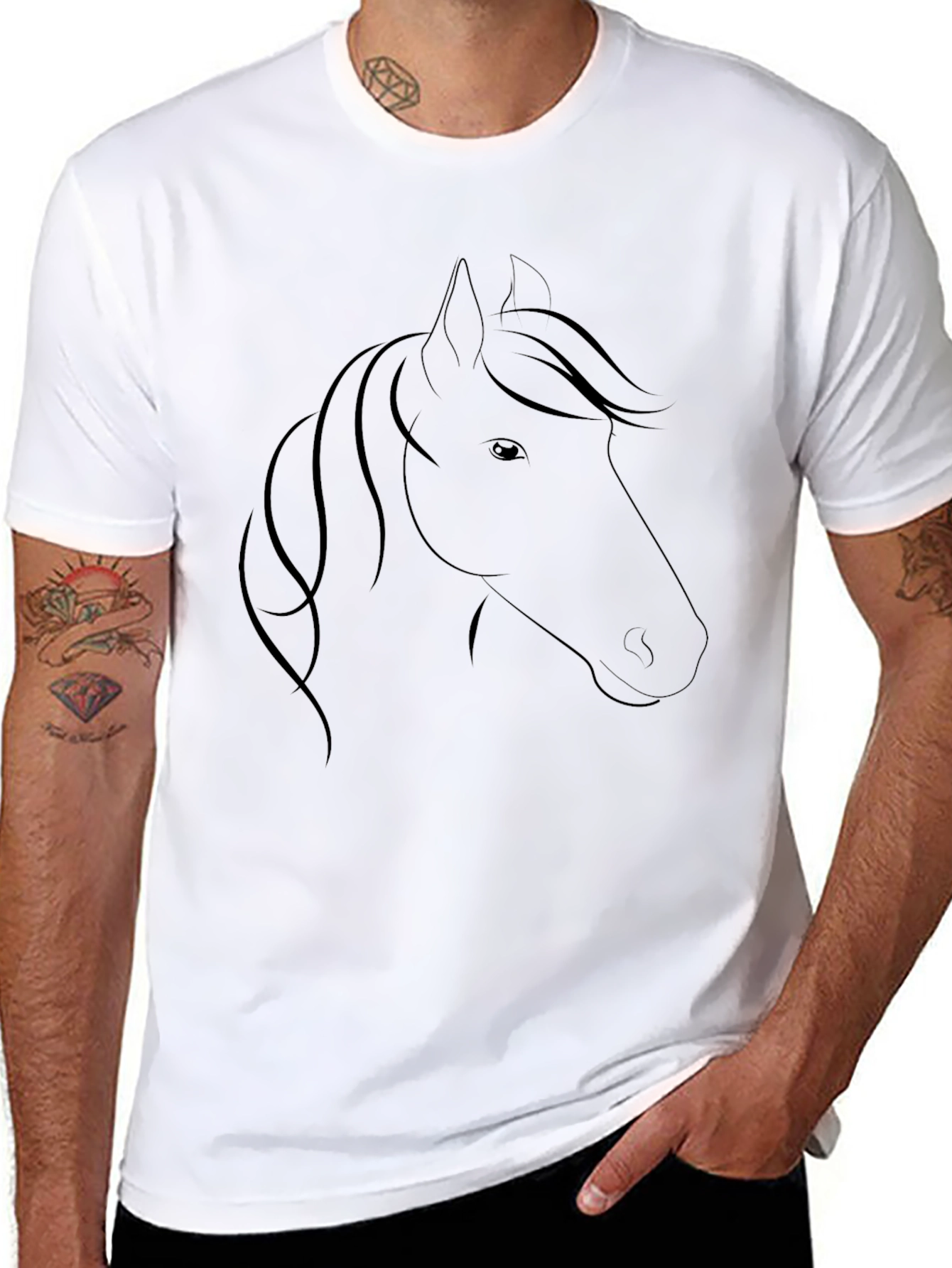 Black T-Shirt with Horse Head Design