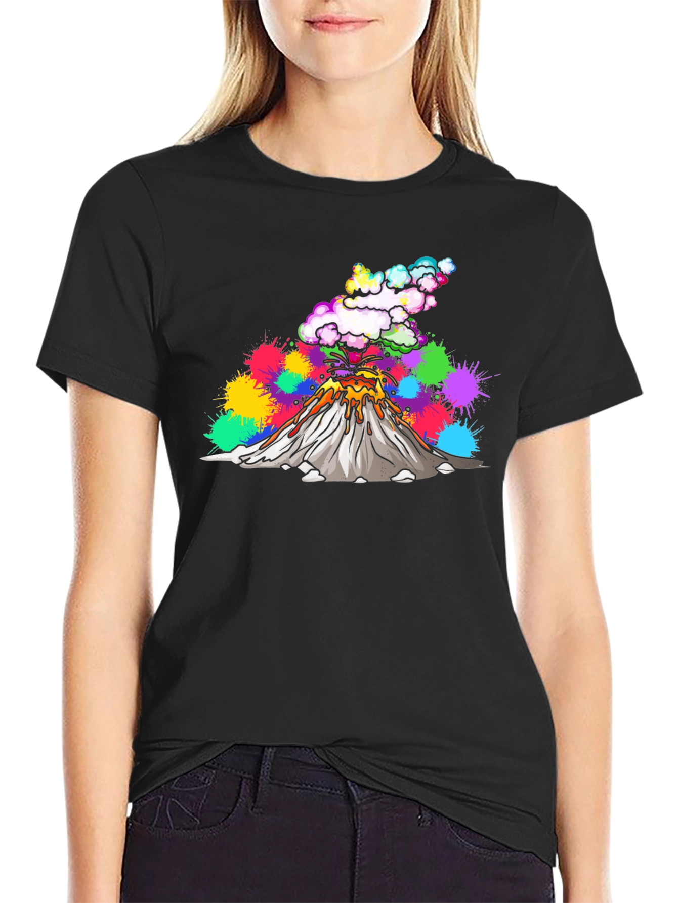 Volcano Lava Explosion Graphic T-Shirt - Black