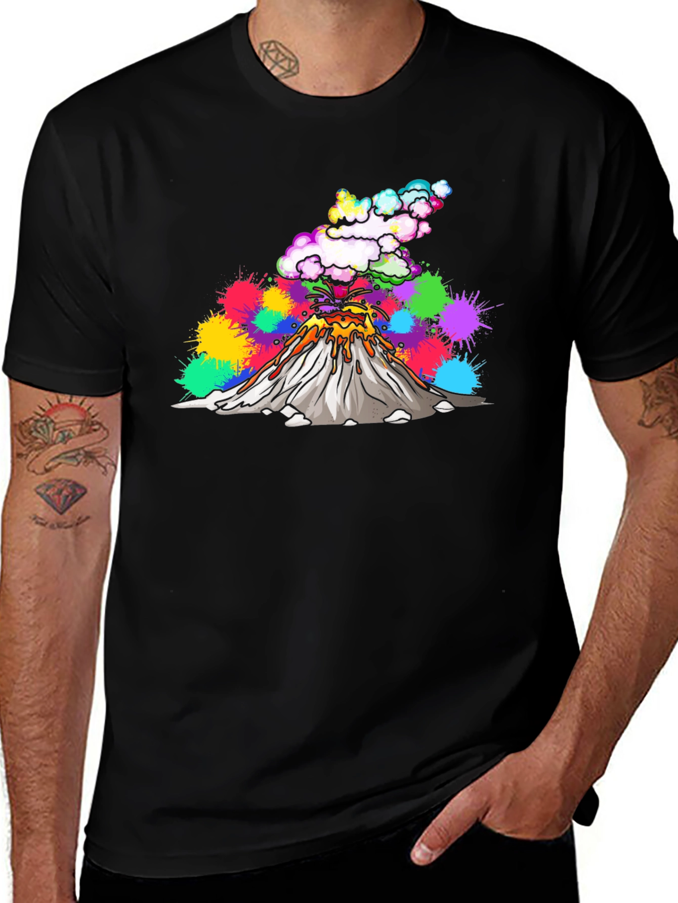 Volcano Lava Explosion Graphic T-Shirt - Black