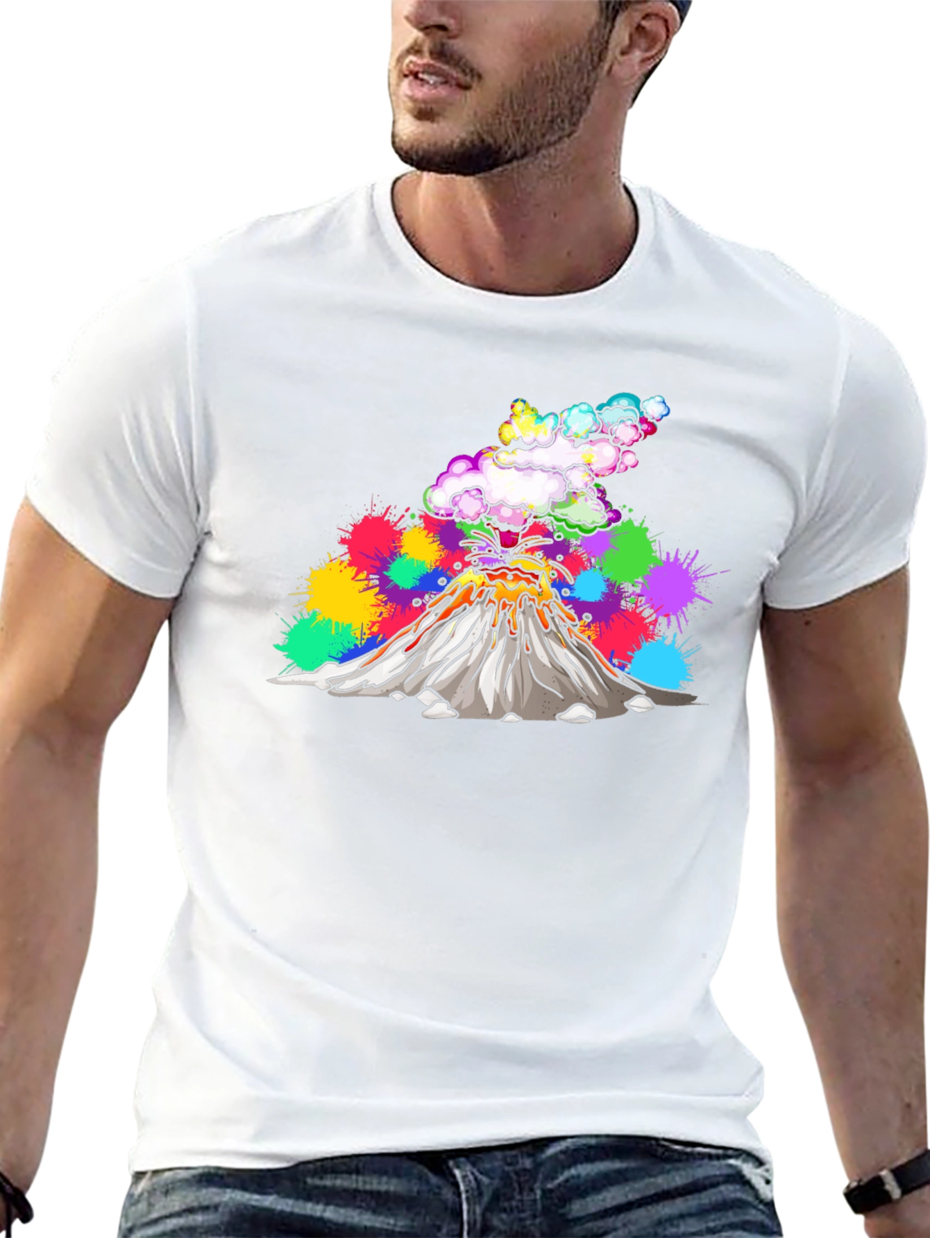 Volcano Lava Explosion Graphic T-Shirt - Black