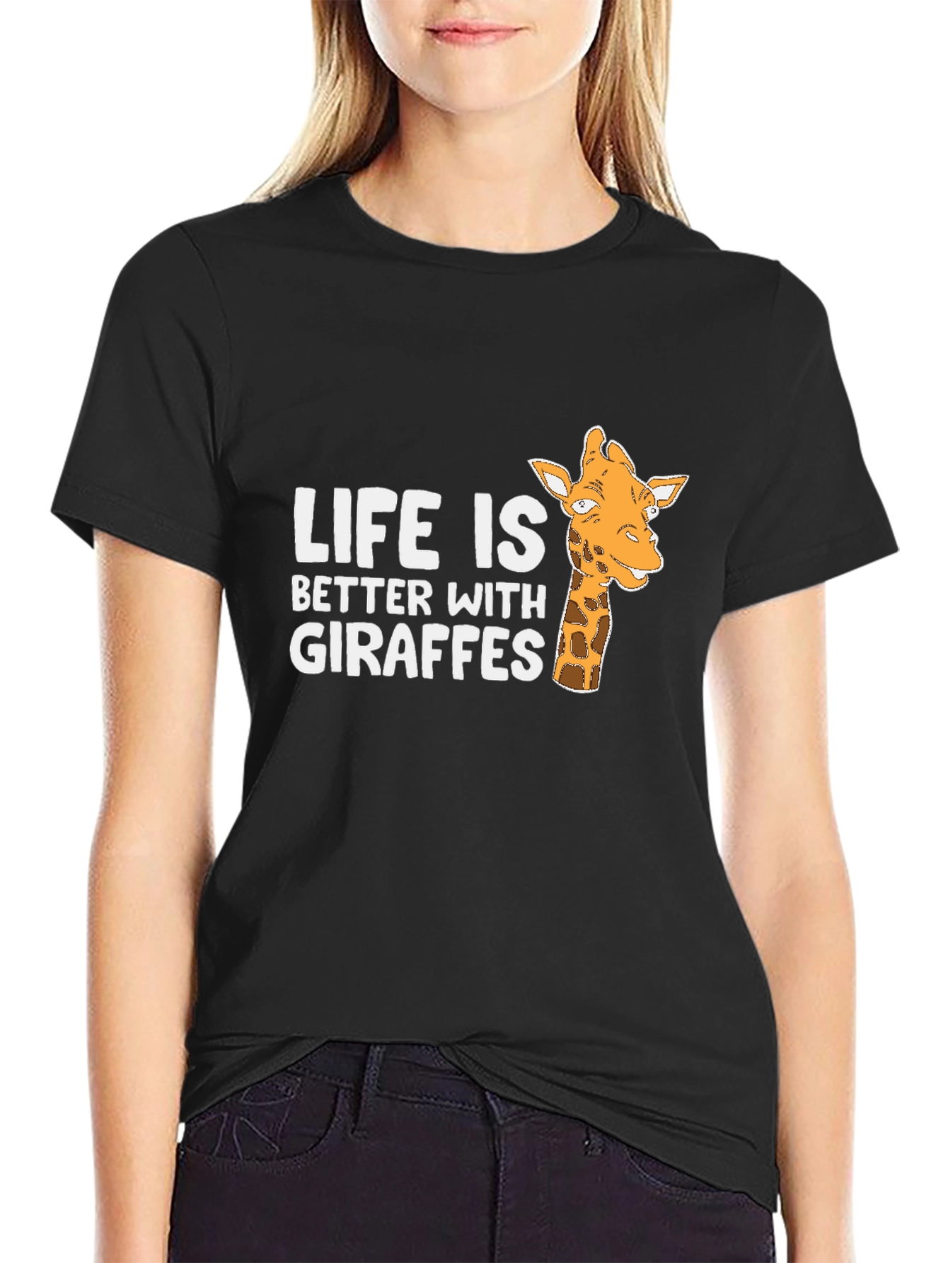 Life is Better with Giraffes Black T-Shirt