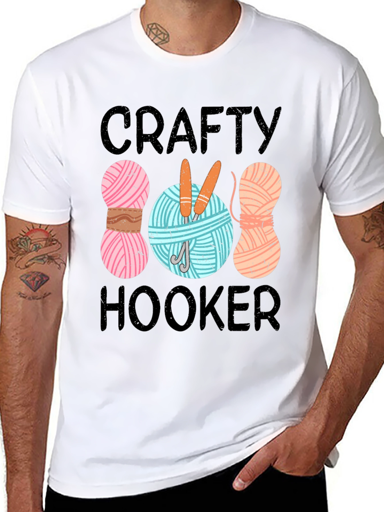 Crafty Hooker T-Shirt: Yarn & Needles Graphic Tee