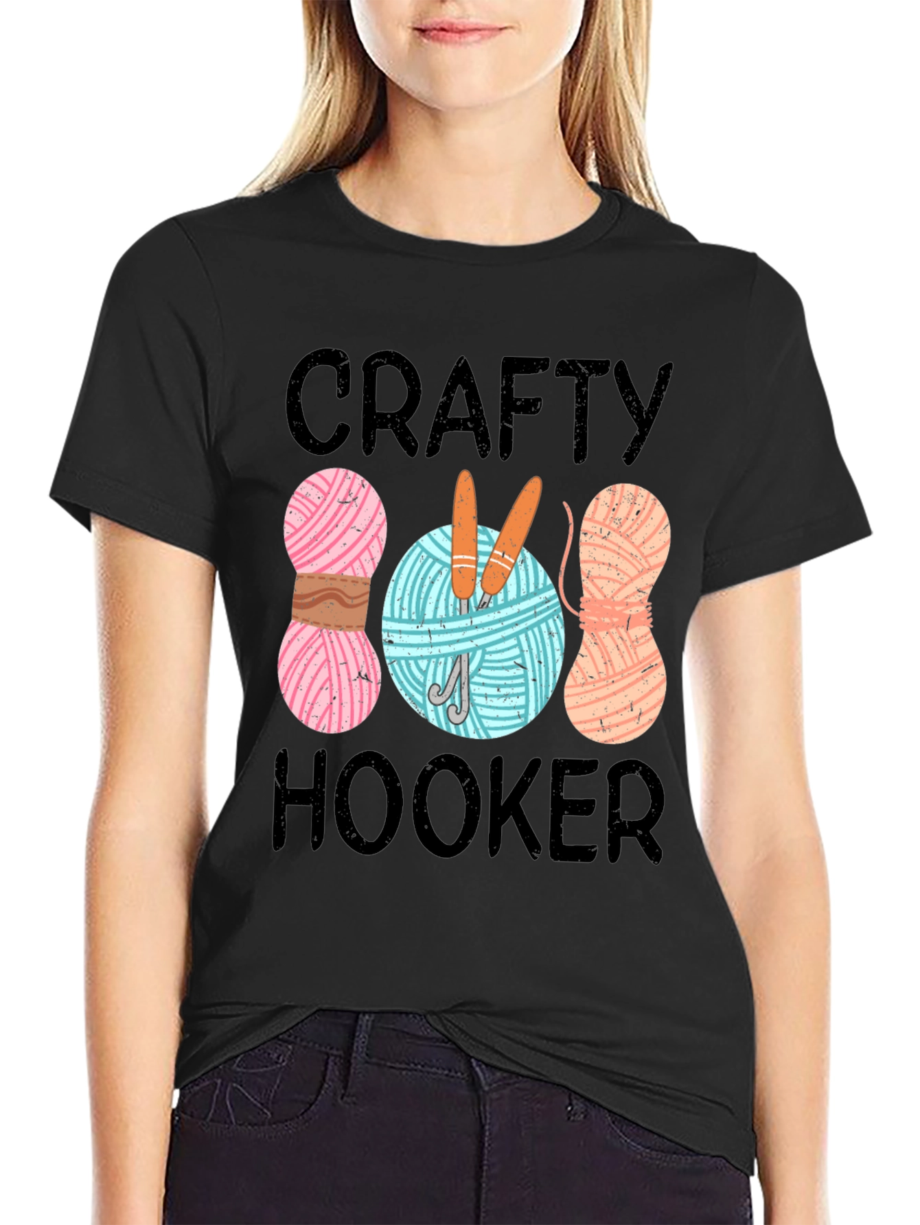 Crafty Hooker T-Shirt: Yarn & Needles Graphic Tee