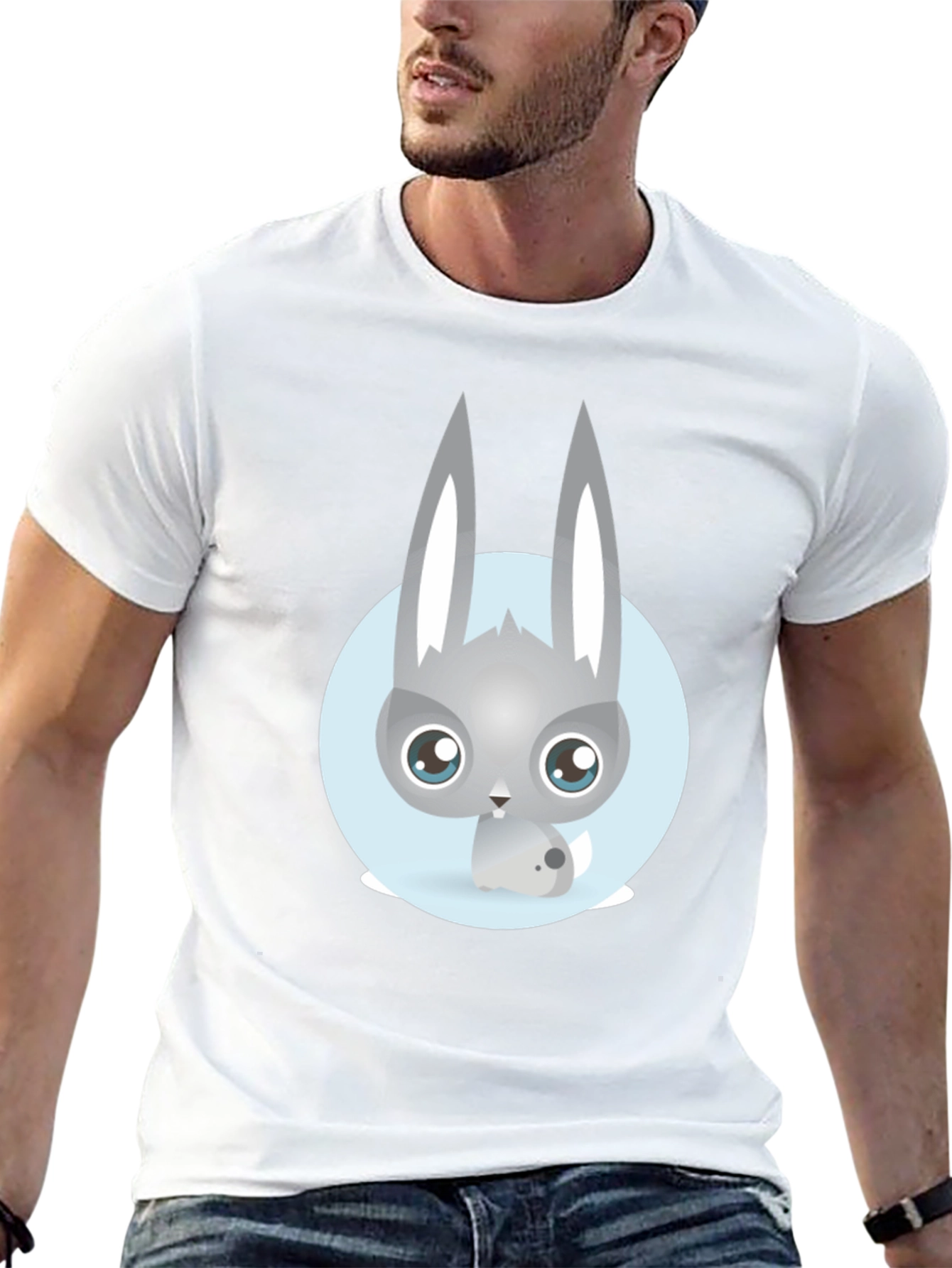 Cute Rabbit Graphic T-Shirt - Casual Black Tee