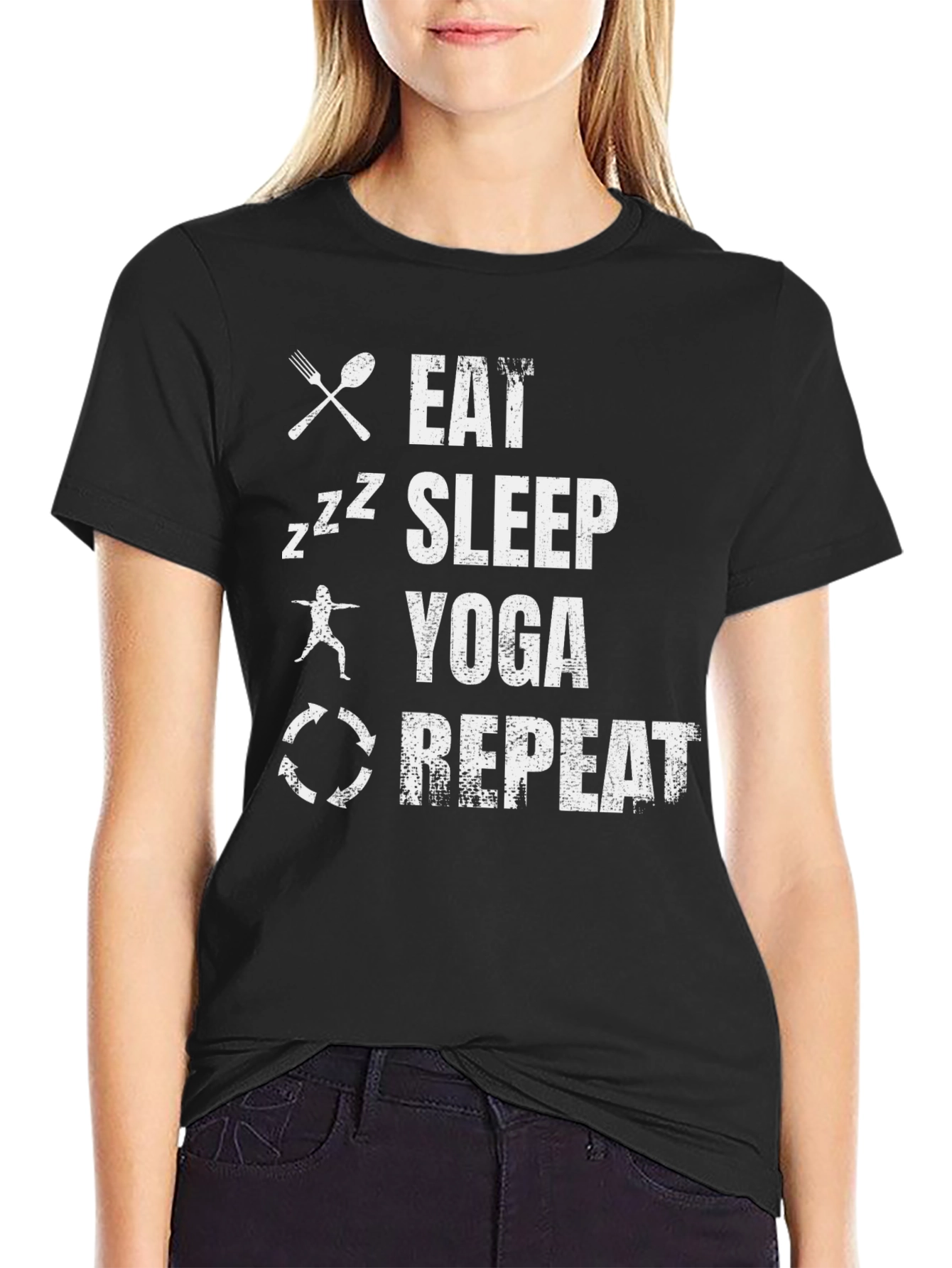 Eat Sleep Yoga Repeat Black Graphic Tee