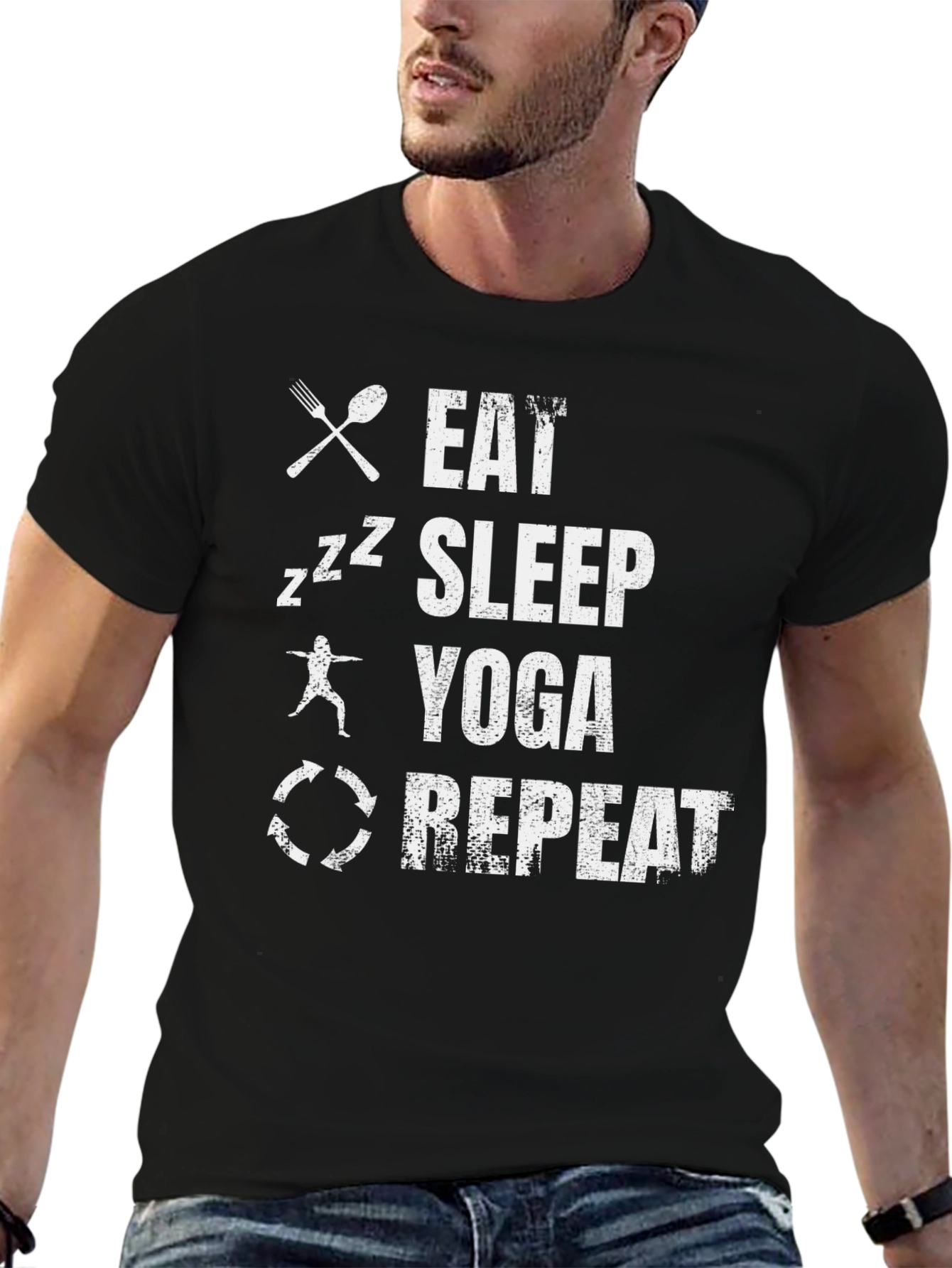 Eat Sleep Yoga Repeat Black Graphic Tee