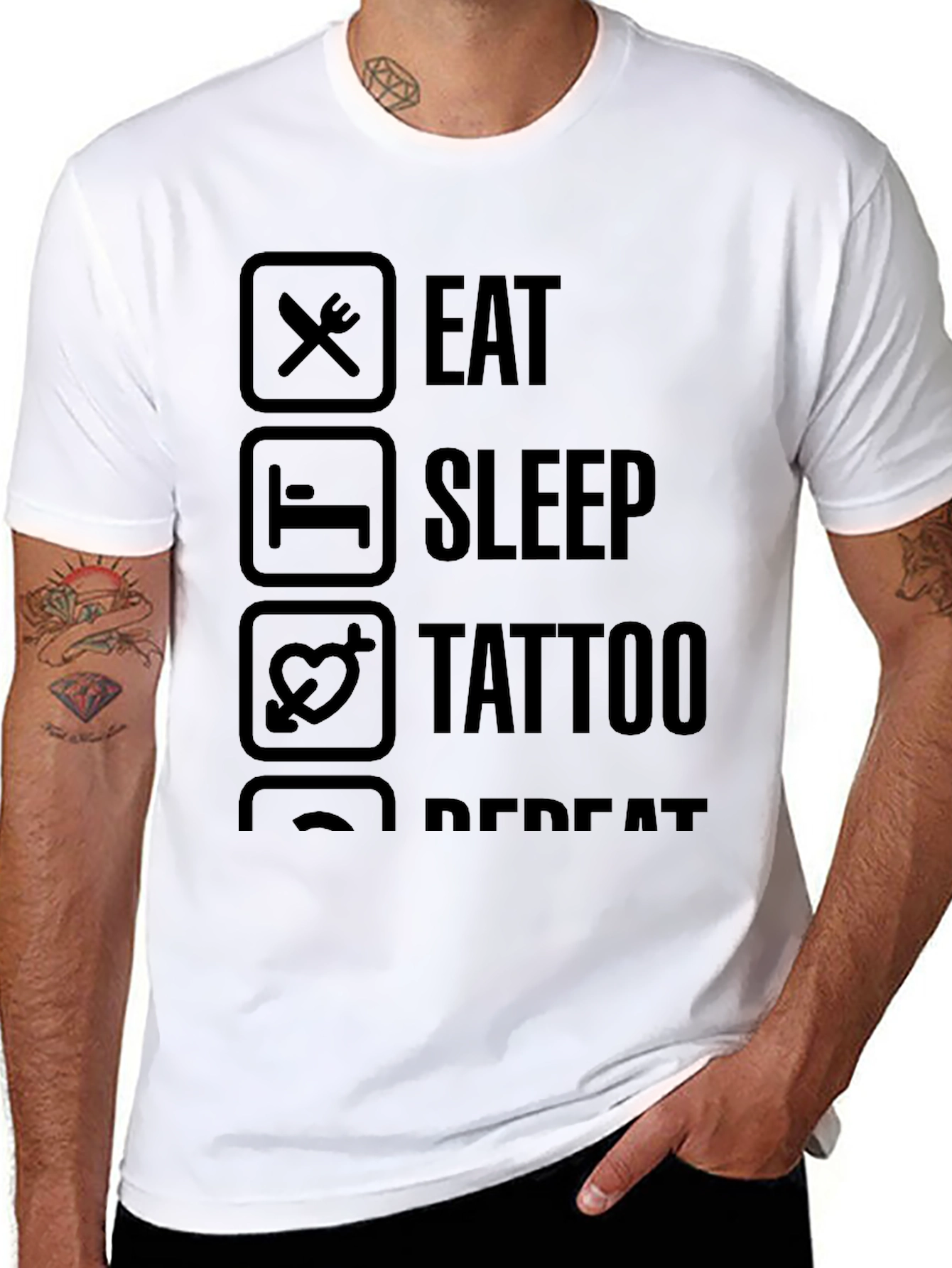 Eat Sleep Tattoo Repeat Black Graphic T-Shirt