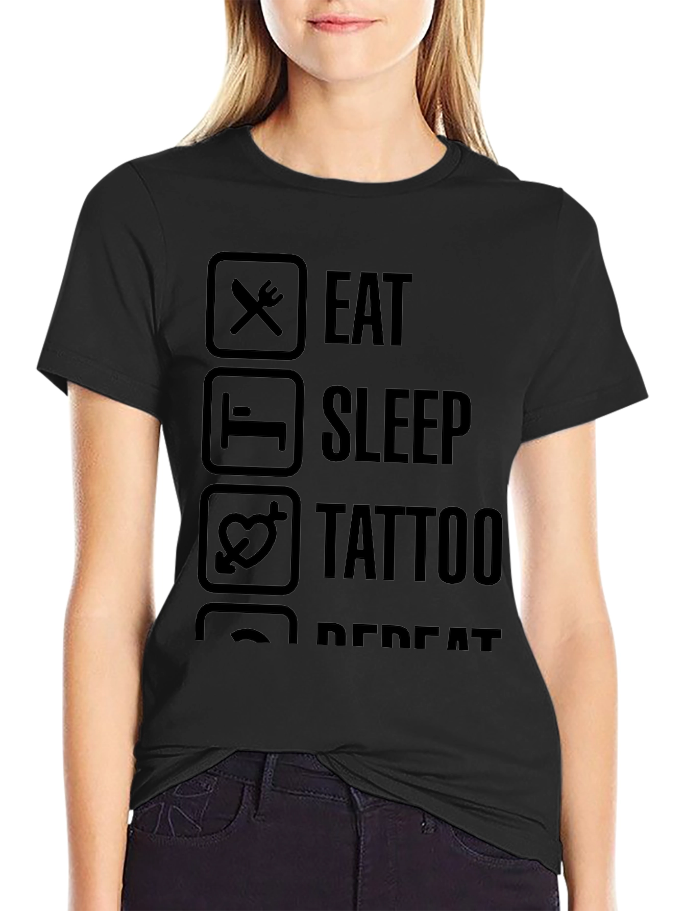 Eat Sleep Tattoo Repeat Black Graphic T-Shirt