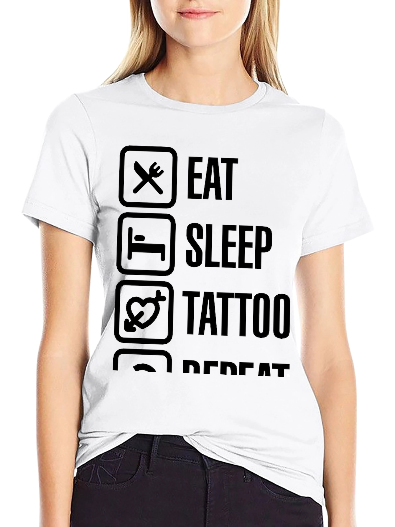 Eat Sleep Tattoo Repeat Black Graphic T-Shirt