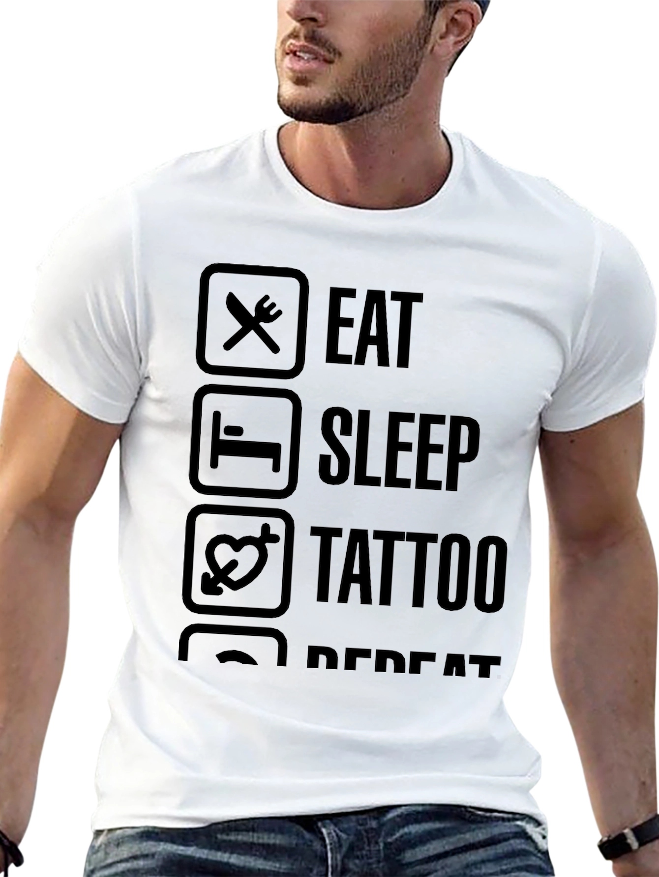 Eat Sleep Tattoo Repeat Black Graphic T-Shirt