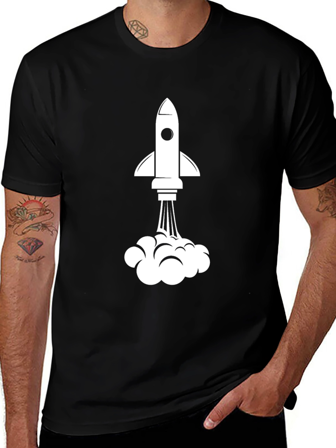 Rocket Launch Graphic Tee - Black Cotton T-Shirt
