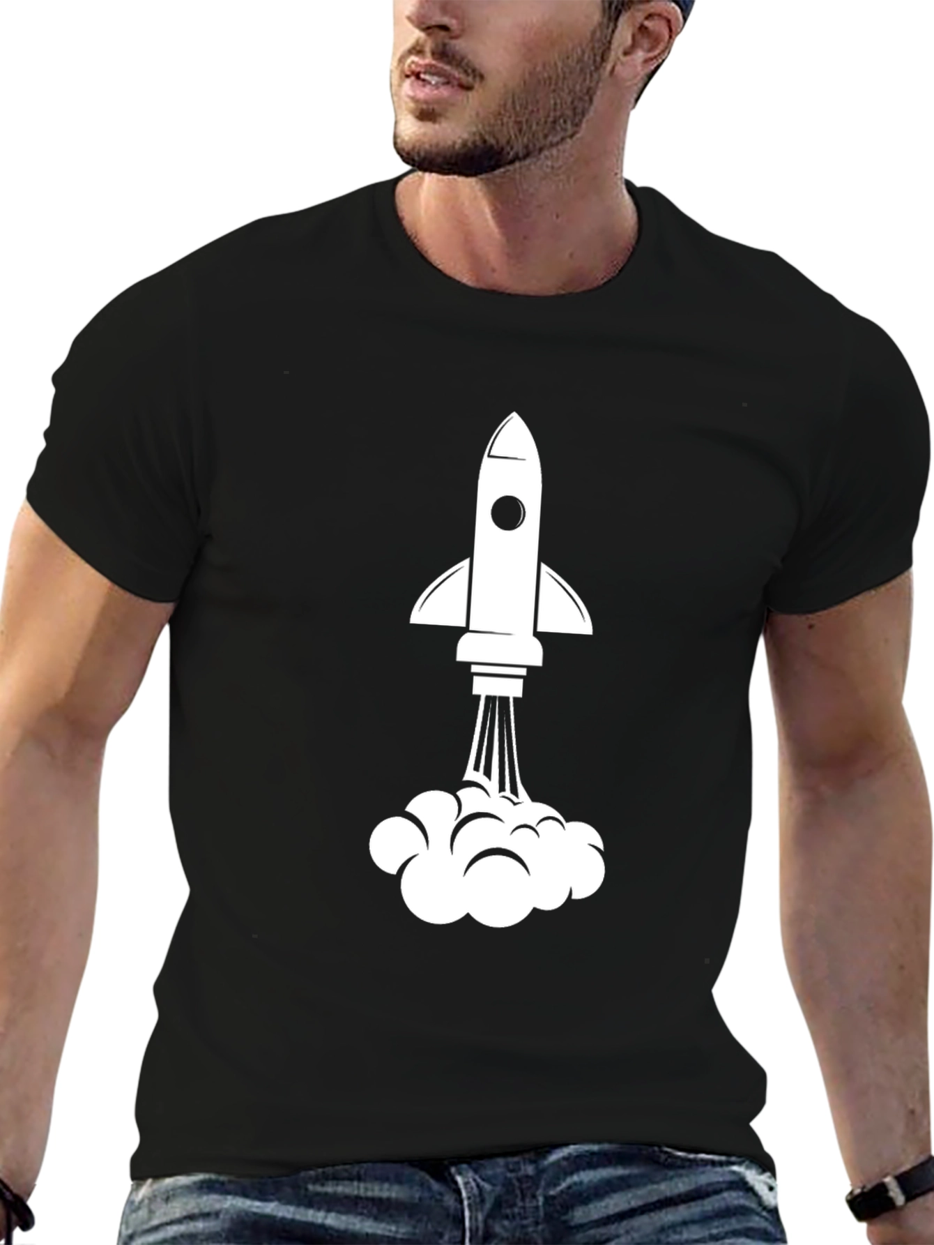 Rocket Launch Graphic Tee - Black Cotton T-Shirt