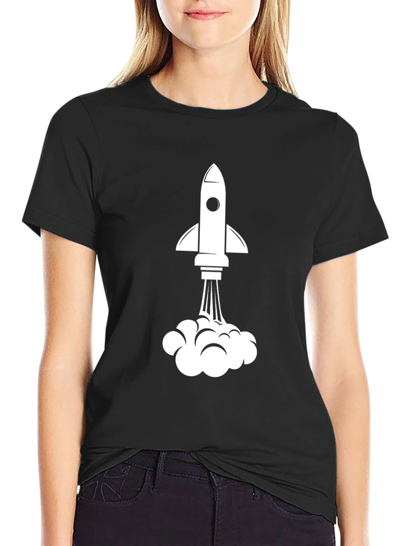 Rocket Launch Graphic Tee - Black Cotton T-Shirt