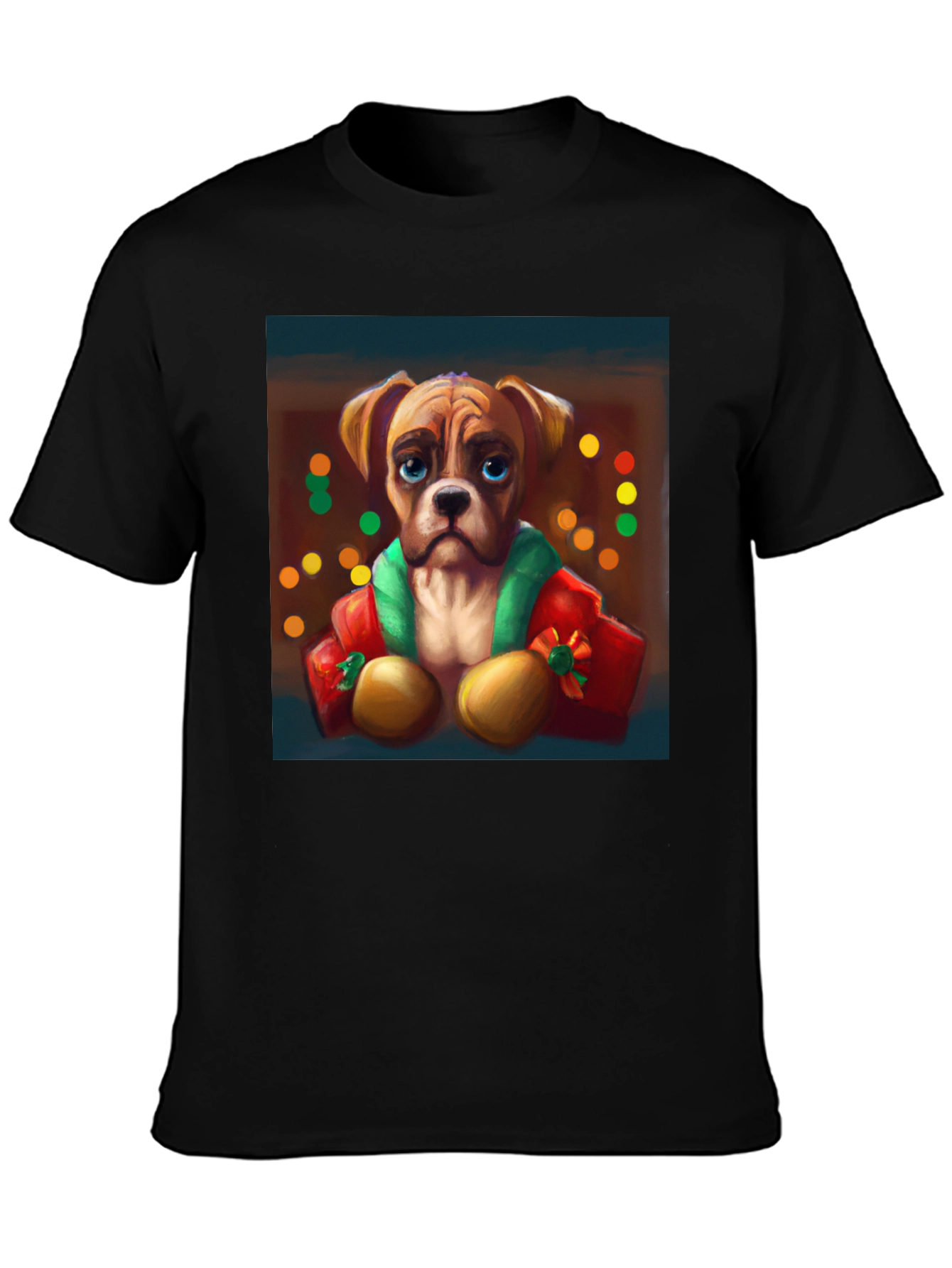 Dog Portrait Tee: Festive Boxer Graphic T-Shirt