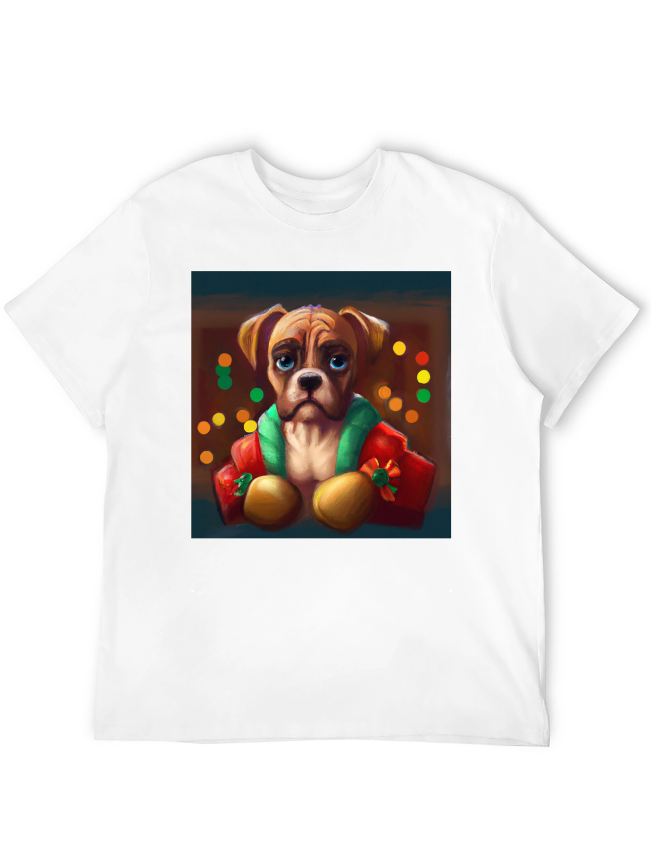 Dog Portrait Tee: Festive Boxer Graphic T-Shirt