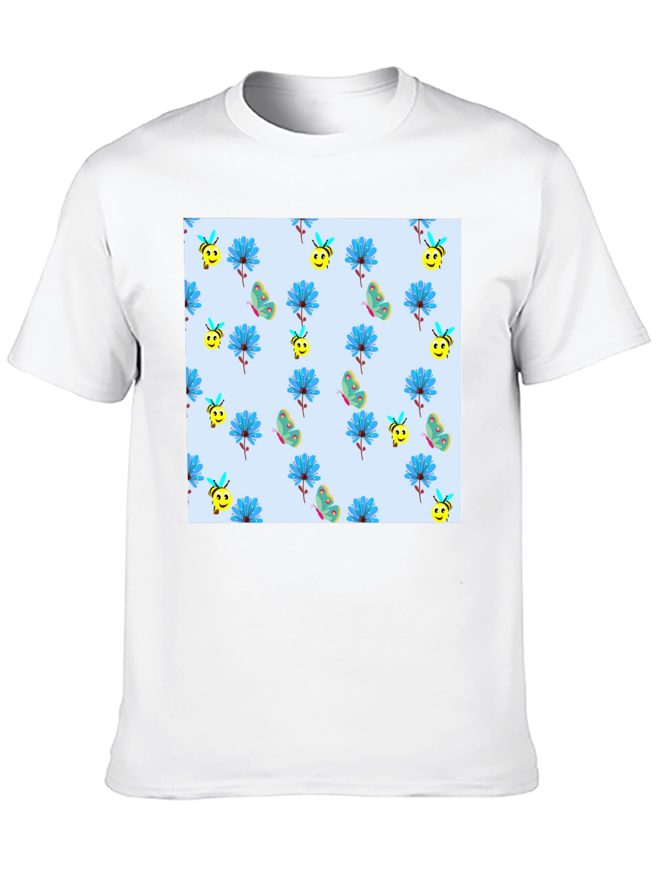 Floral & Bee Print Black T-Shirt