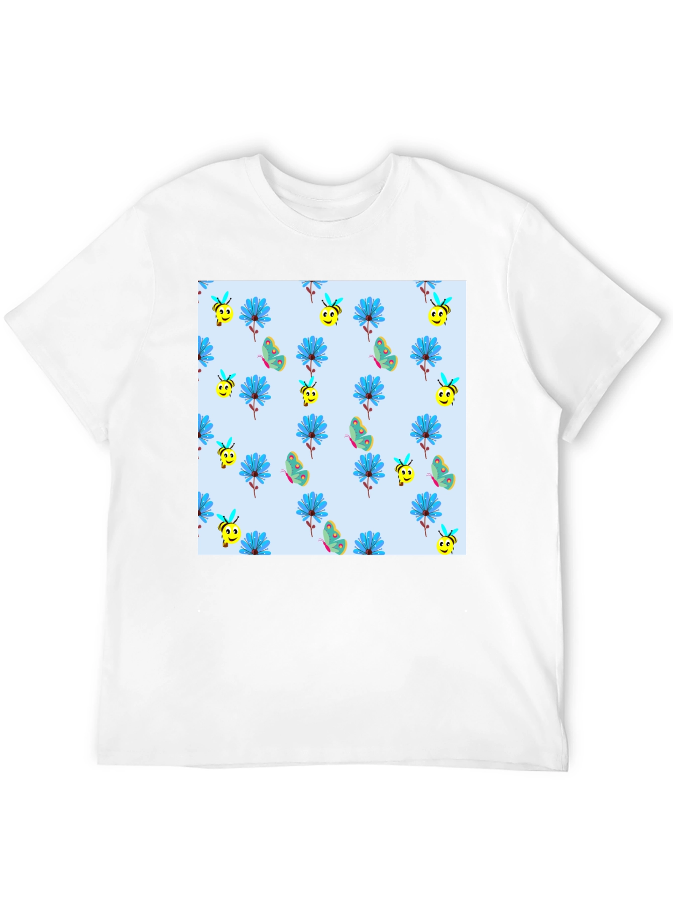 Floral & Bee Print Black T-Shirt